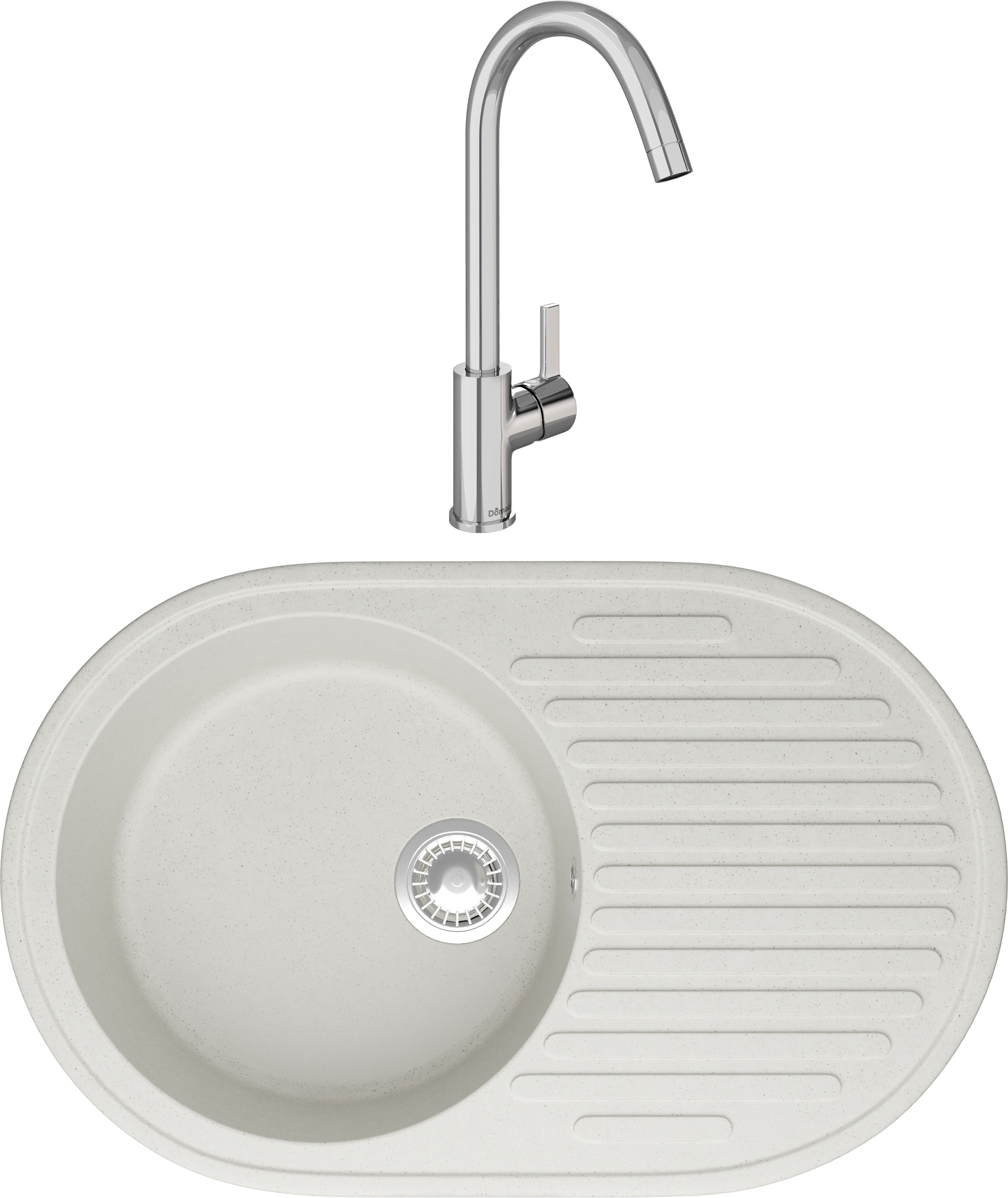 Комплект Мойка Domaci Болонья М-11-001 белая + Смеситель Ливорно 33080-229/1GB-IG11