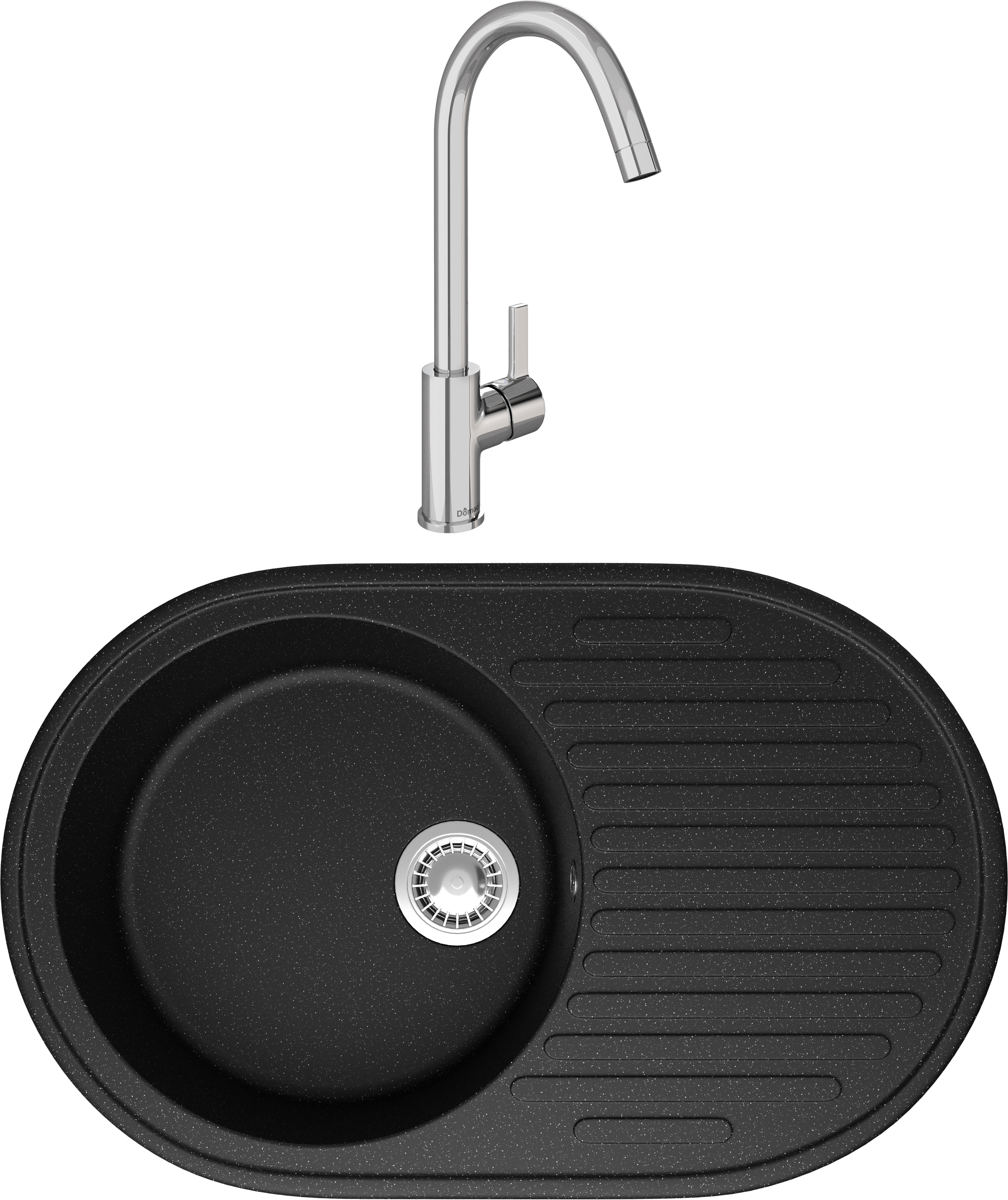 Комплект Мойка Domaci Болонья М-11-002 черная + Смеситель Ливорно 33080-229/1GB-IG11