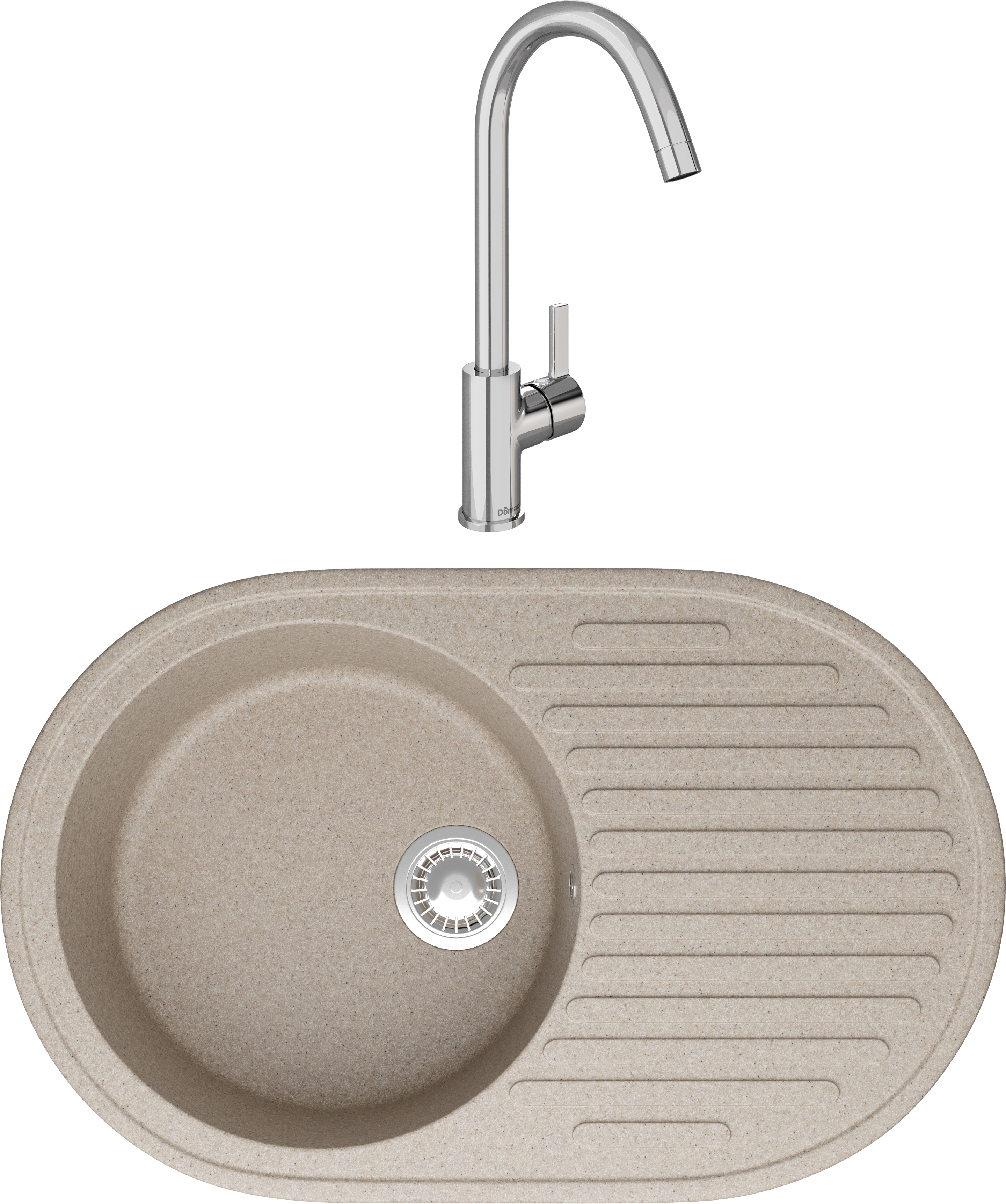 Комплект Мойка Domaci Болонья М-11-004 песочная + Смеситель Ливорно 33080-229/1GB-IG11