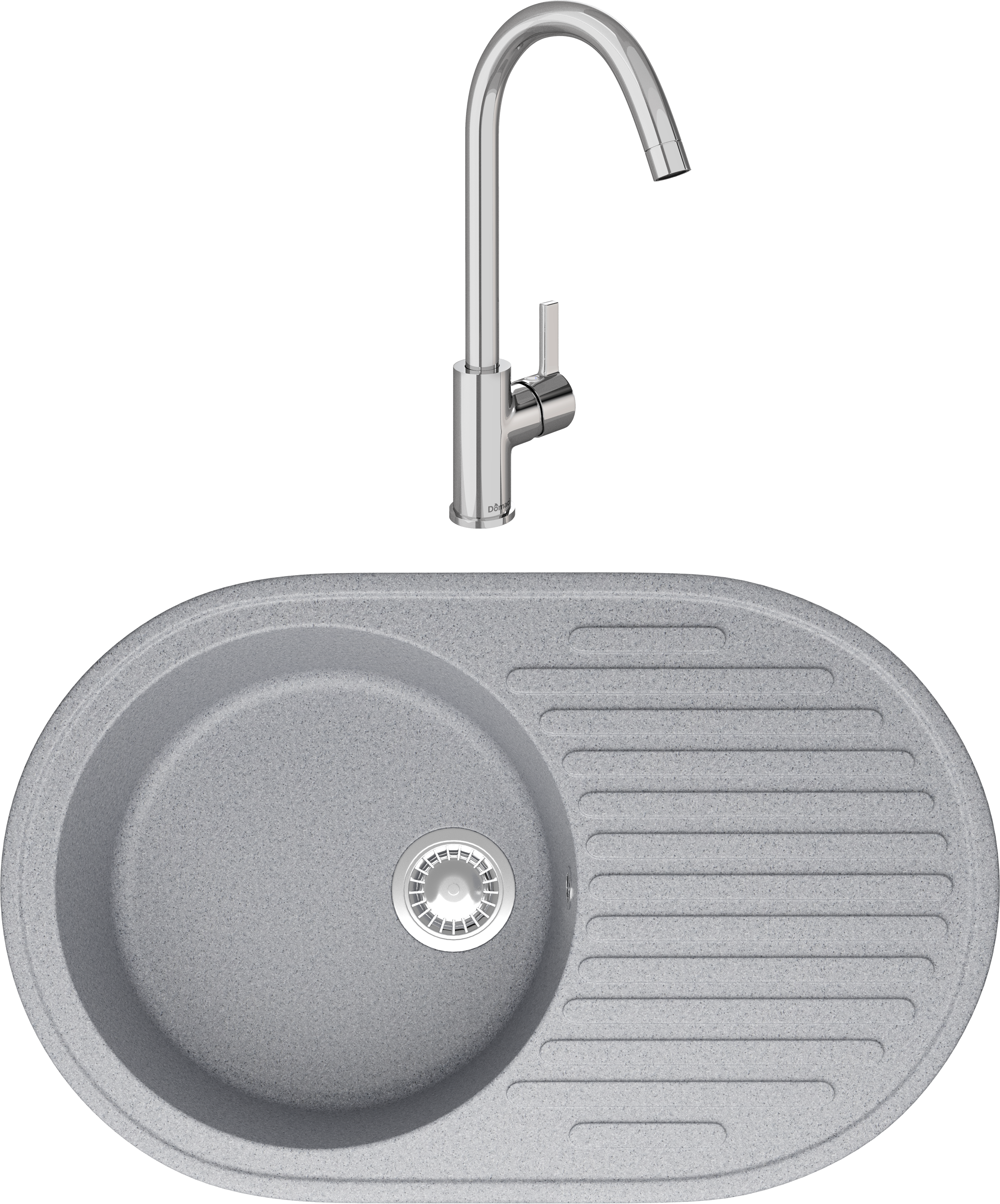 Комплект Мойка Domaci Болонья М-11-005 серая + Смеситель Ливорно 33080-229/1GB-IG11