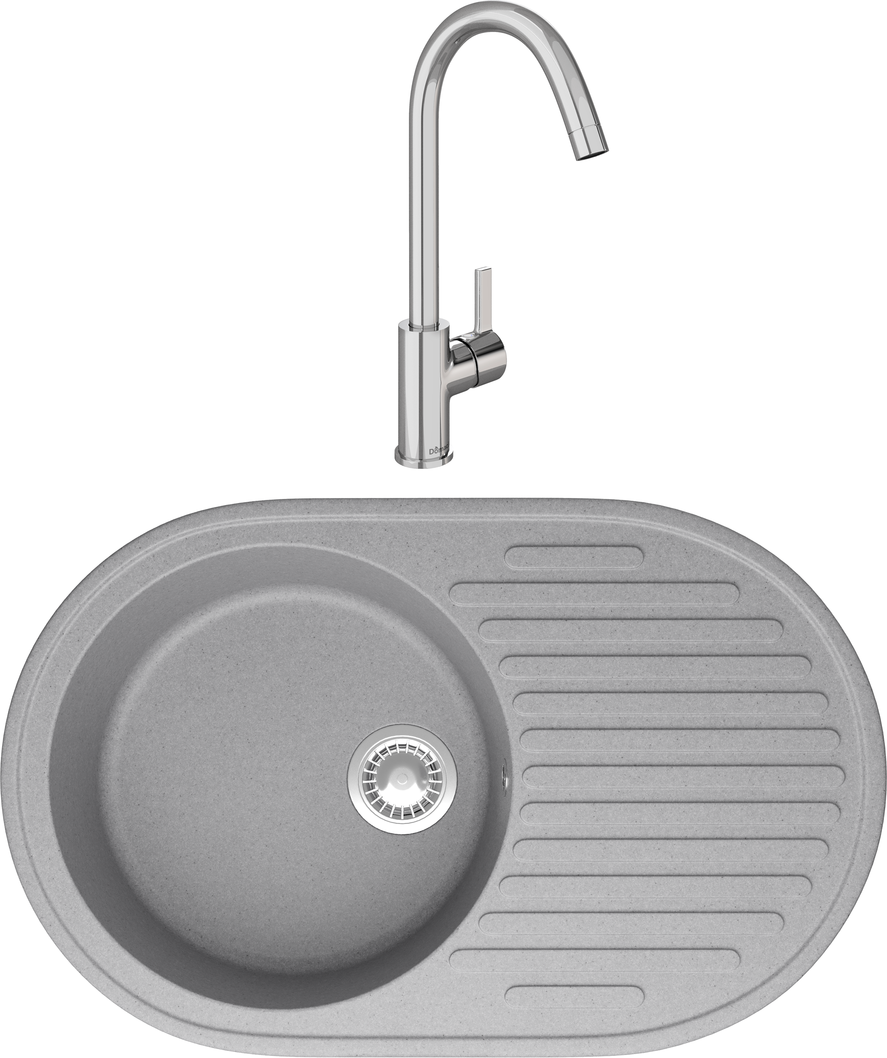 Комплект Мойка Domaci Болонья М-11-006 светло-серая + Смеситель Ливорно 33080-229/1GB-IG11