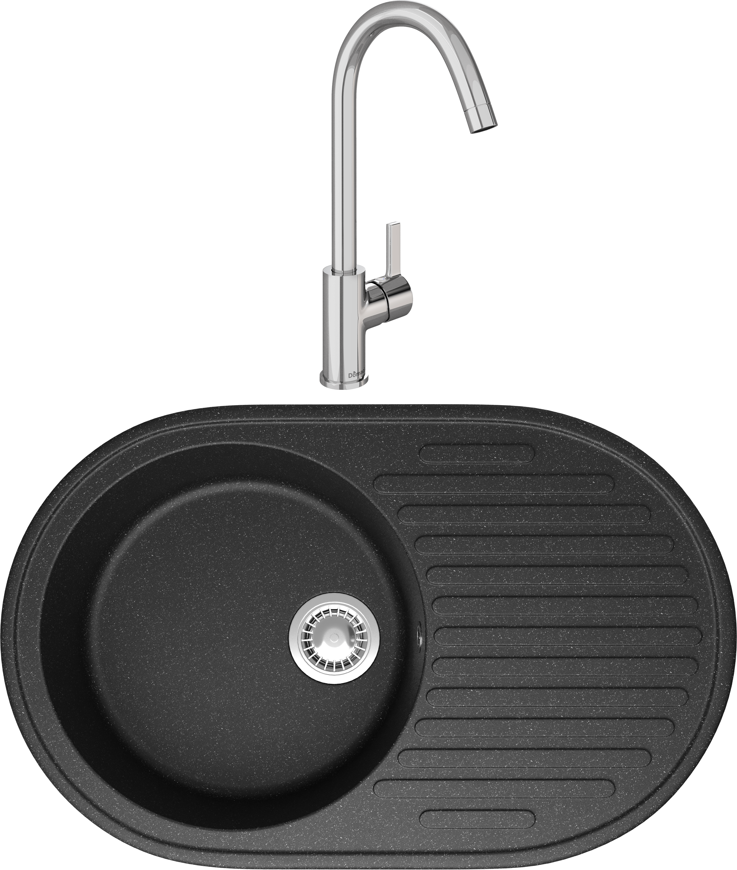 Комплект Мойка Domaci Болонья М-11-007 антрацит + Смеситель Ливорно 33080-229/1GB-IG11