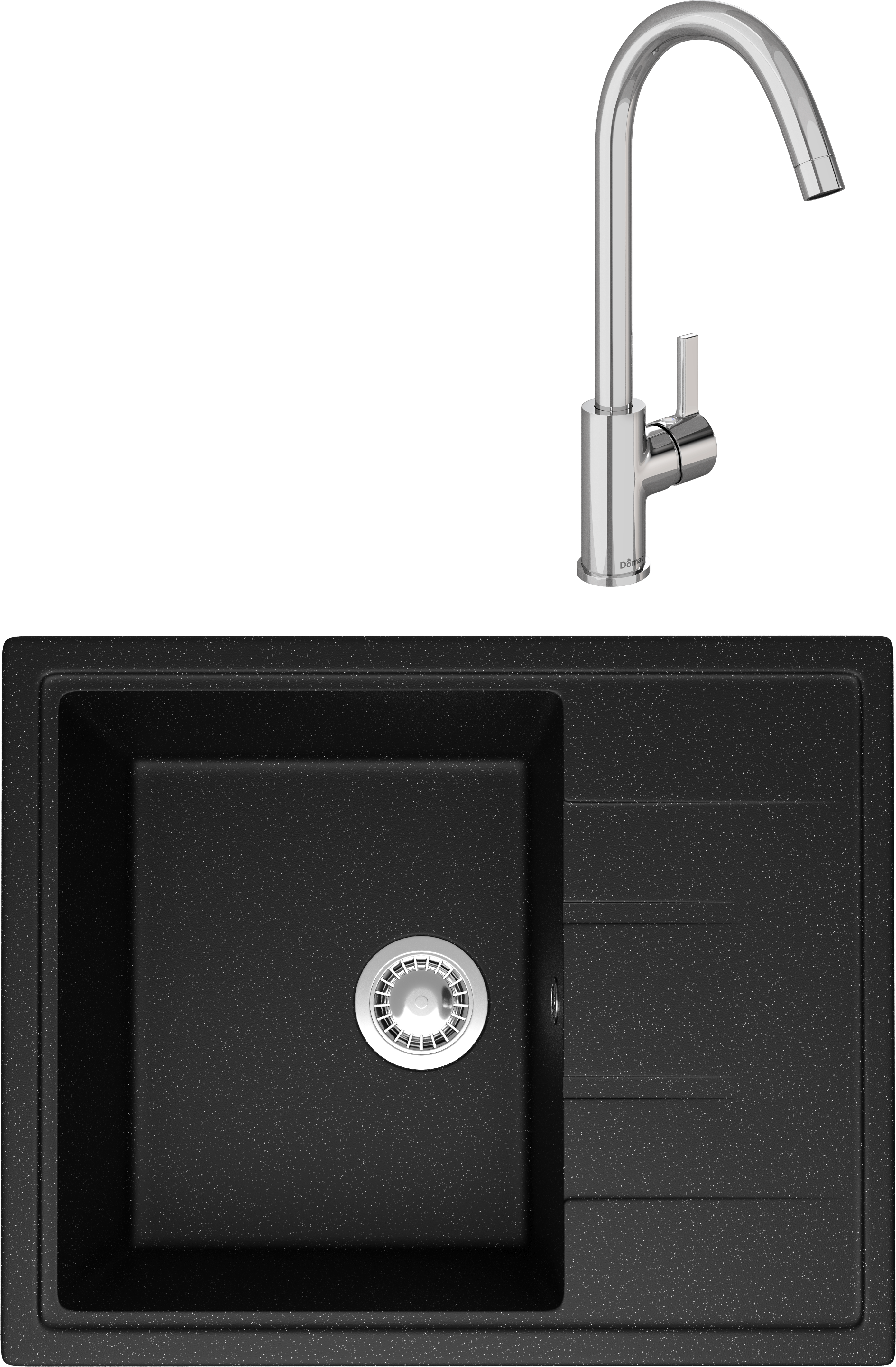 Комплект Мойка Domaci Болонья М-150-002 черная + Смеситель Ливорно 33080-229/1GB-IG11