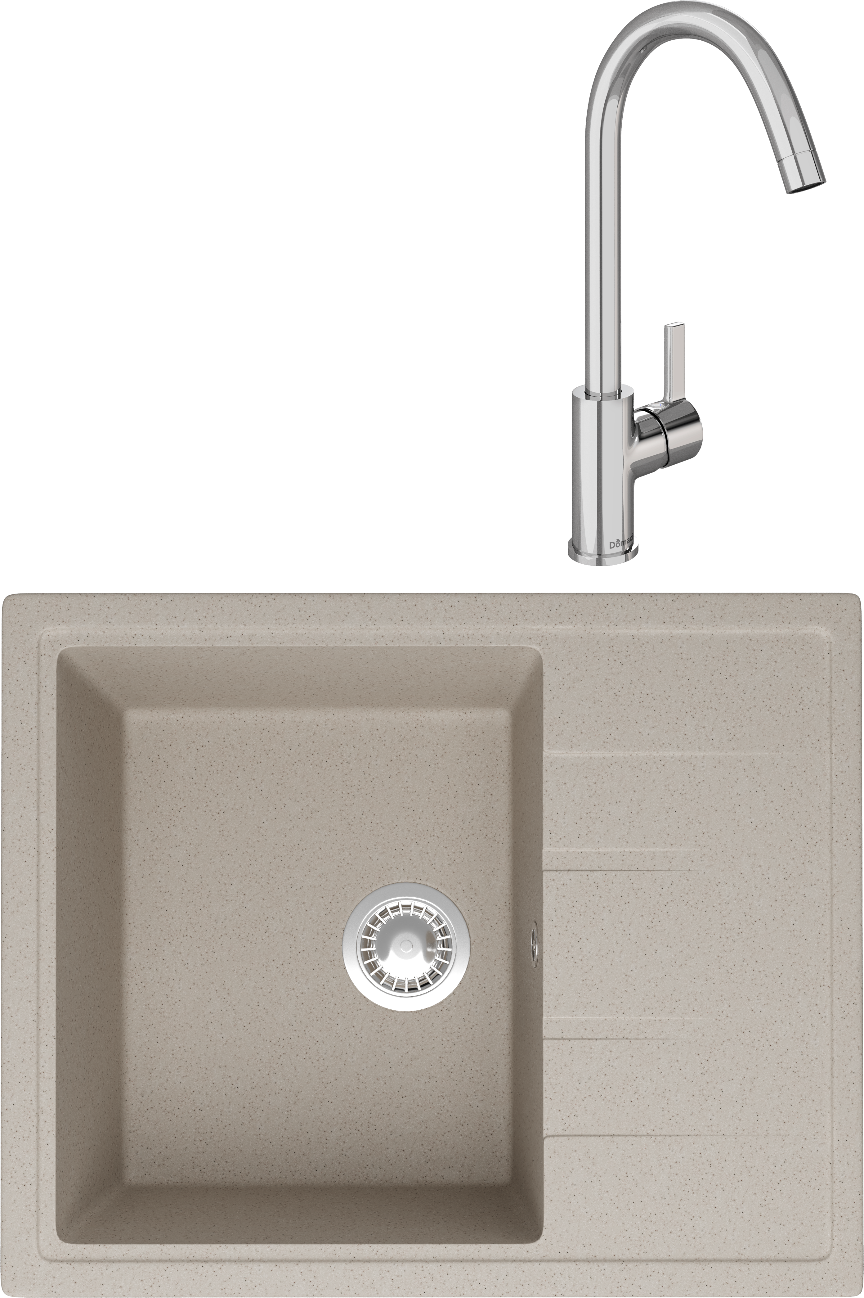 Комплект Мойка Domaci Болонья М-150-003 бежевая + Смеситель Ливорно 33080-229/1GB-IG11