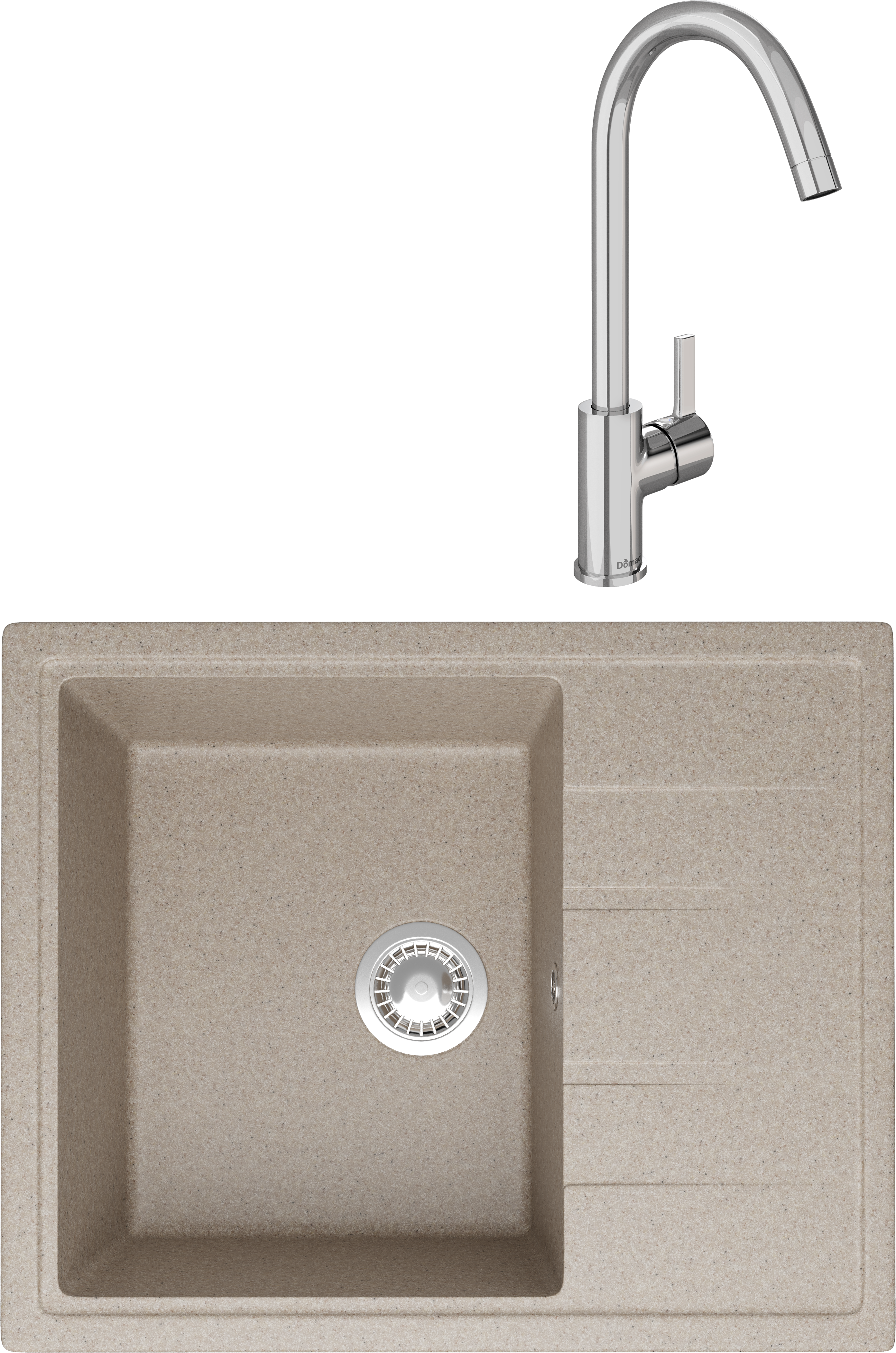 Комплект Мойка Domaci Болонья М-150-004 песочная + Смеситель Ливорно 33080-229/1GB-IG11