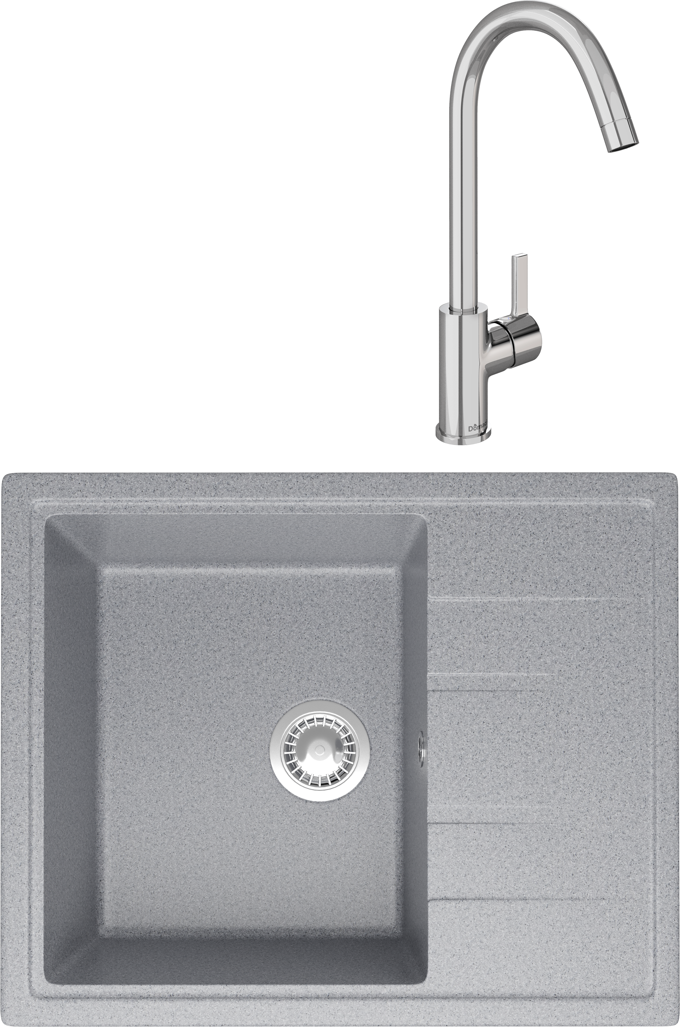 Комплект Мойка Domaci Болонья М-150-005 серая + Смеситель Ливорно 33080-229/1GB-IG11