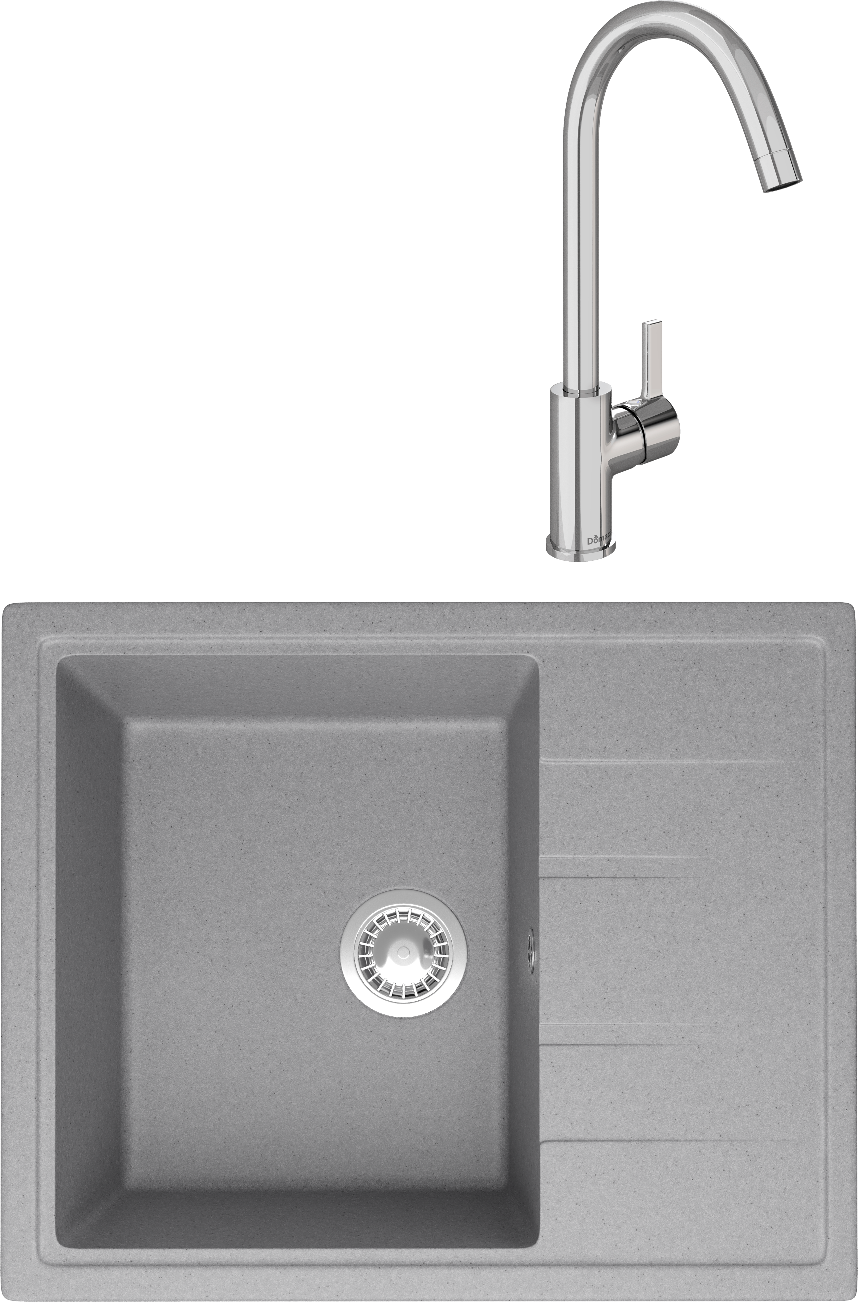 Комплект Мойка Domaci Болонья М-150-006 светло-серая + Смеситель Ливорно 33080-229/1GB-IG11