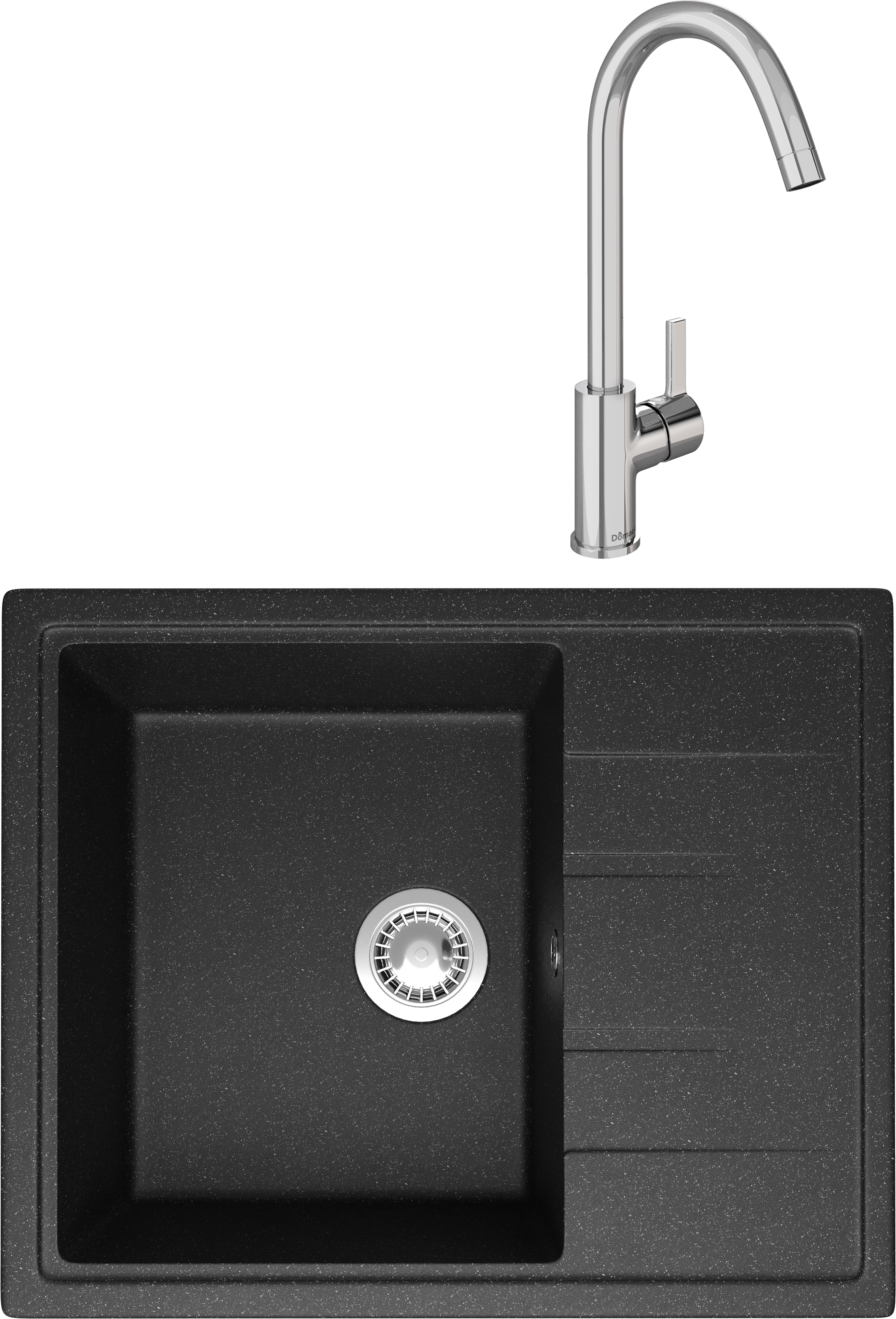 Комплект Мойка Domaci Болонья М-150-007 антрацит + Смеситель Ливорно 33080-229/1GB-IG11