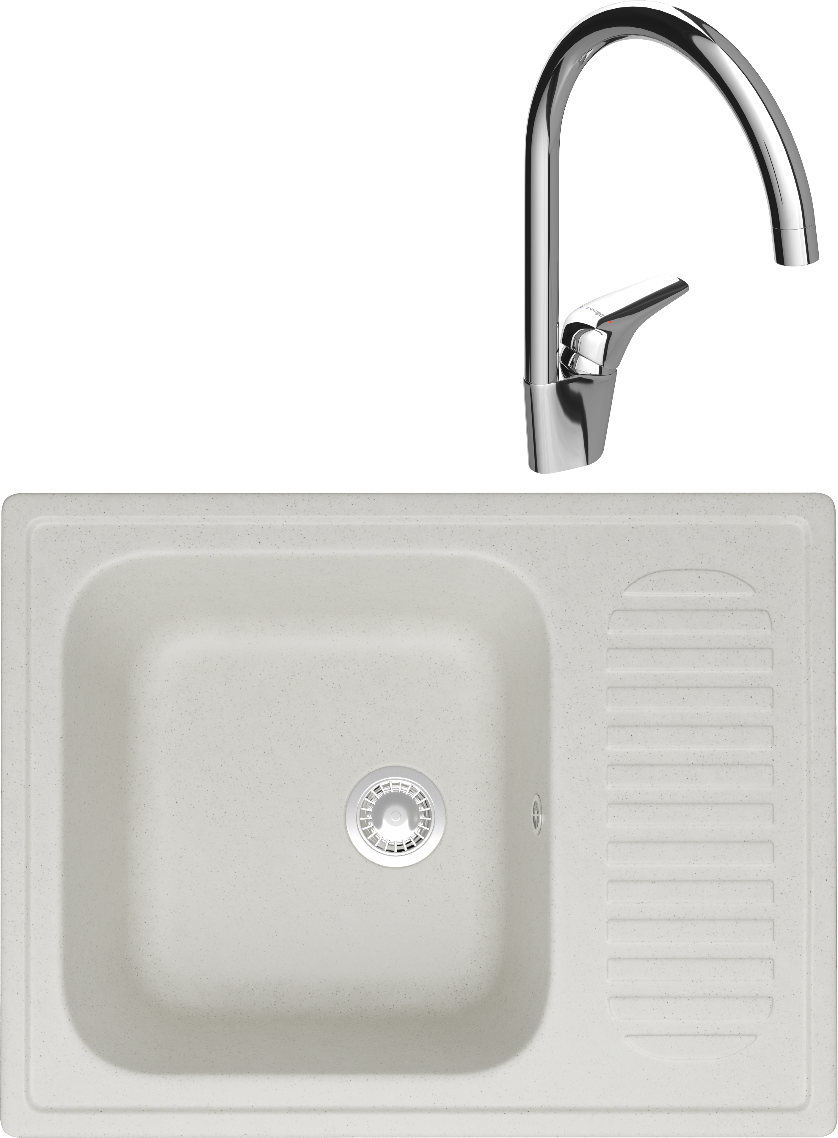 Комплект Мойка Domaci Болонья М-15-001 белая + Смеситель Ливорно 33033-476/1BG-IG11