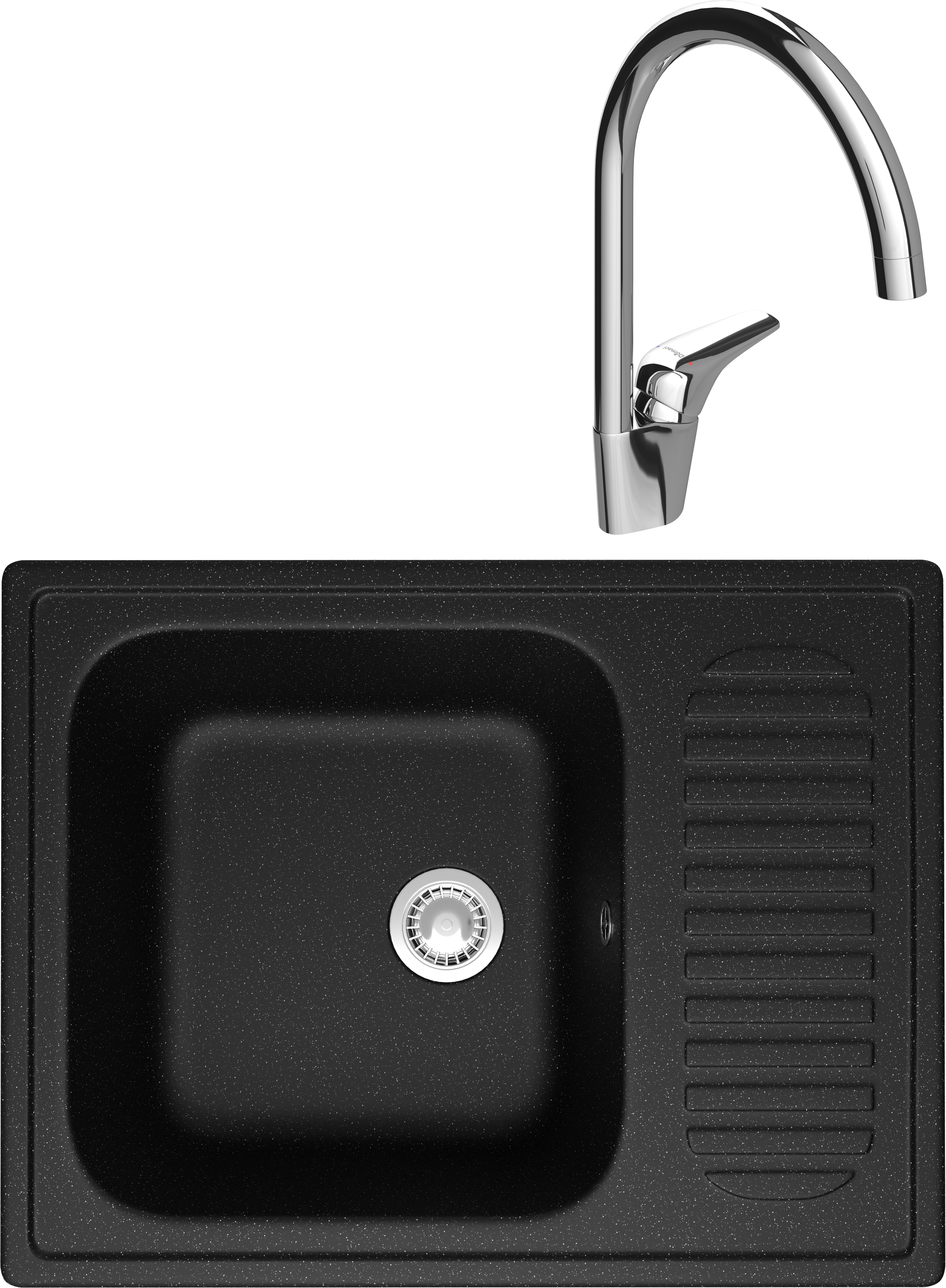 Комплект Мойка Domaci Болонья М-15-002 черная + Смеситель Ливорно 33033-476/1BG-IG11