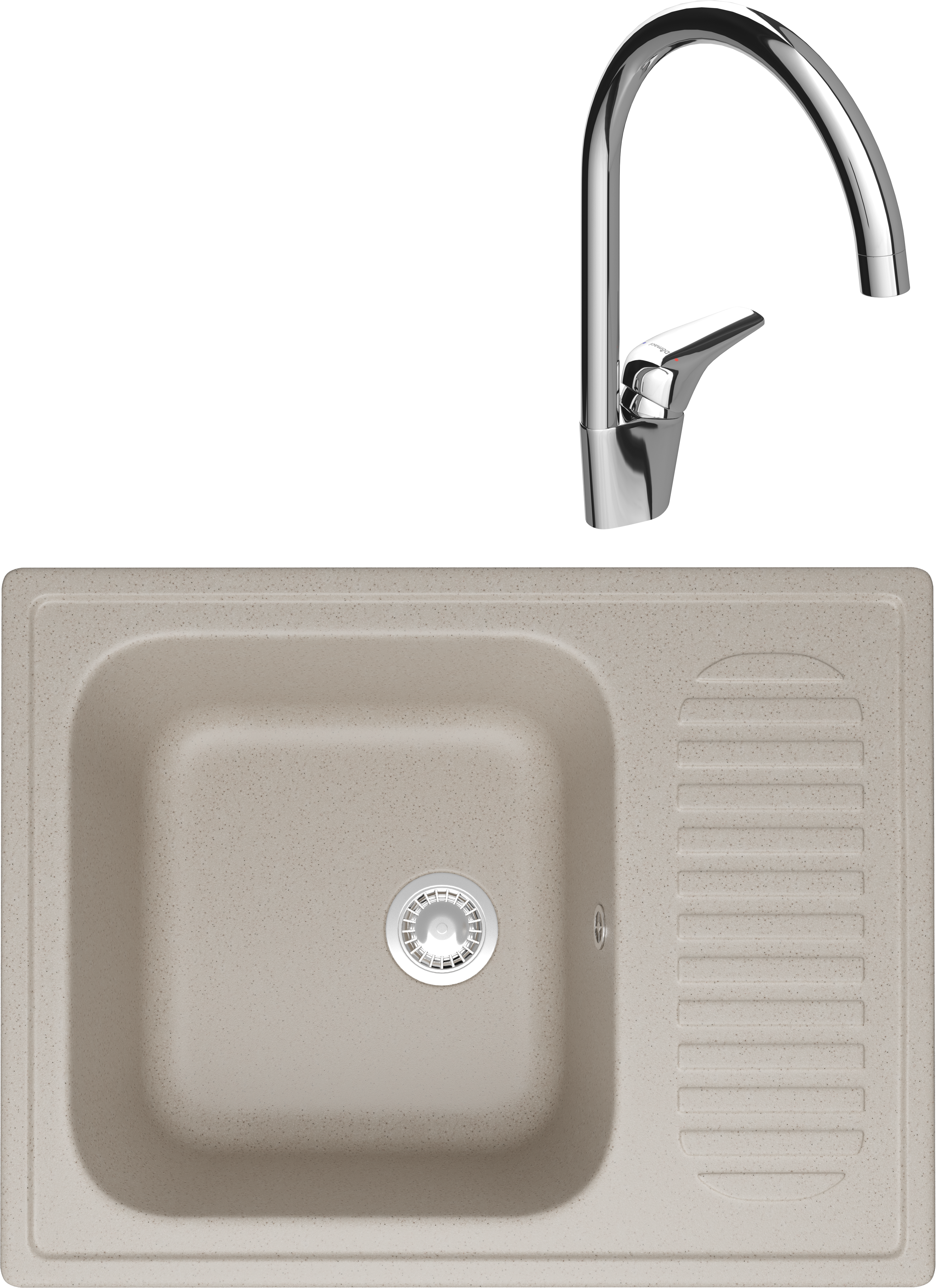 Комплект Мойка Domaci Болонья М-15-003 бежевая + Смеситель Ливорно 33033-476/1BG-IG11