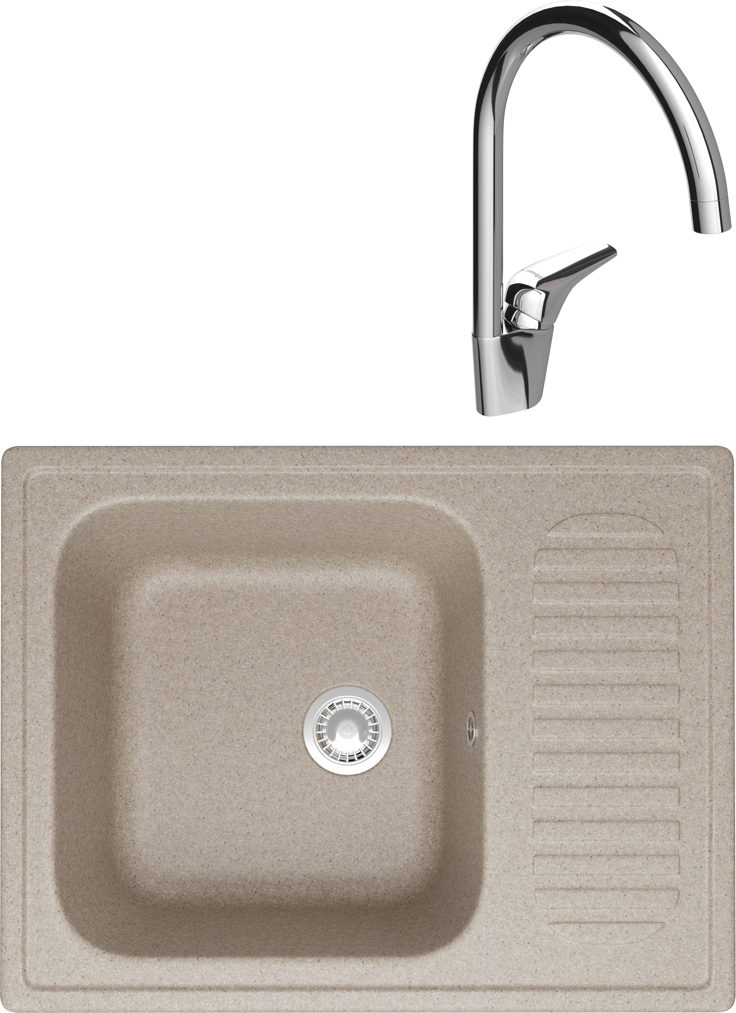 Комплект Мойка Domaci Болонья М-15-004 песочная + Смеситель Ливорно 33033-476/1BG-IG11