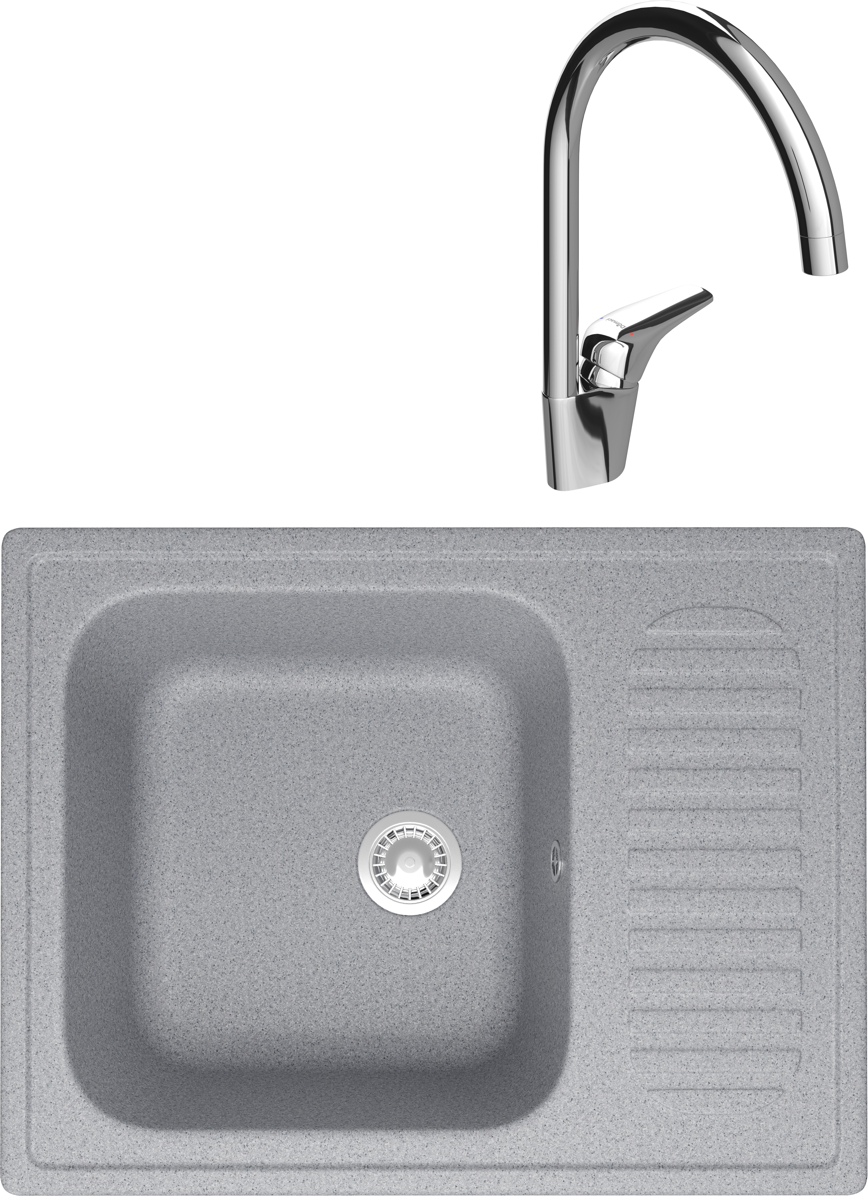 Комплект Мойка Domaci Болонья М-15-005 серая + Смеситель Ливорно 33033-476/1BG-IG11