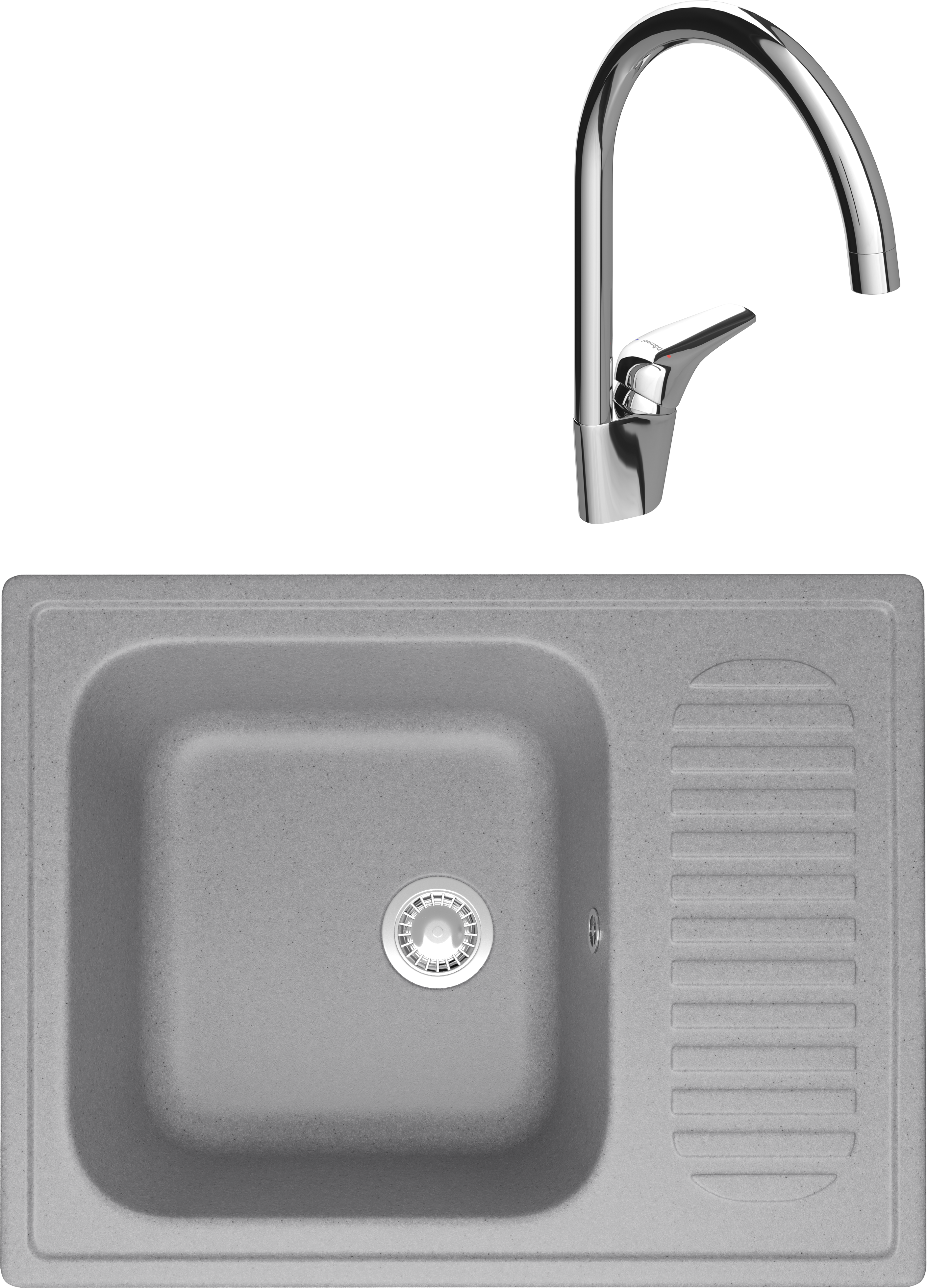 Комплект Мойка Domaci Болонья М-15-006 светло-серая + Смеситель Ливорно 33033-476/1BG-IG11