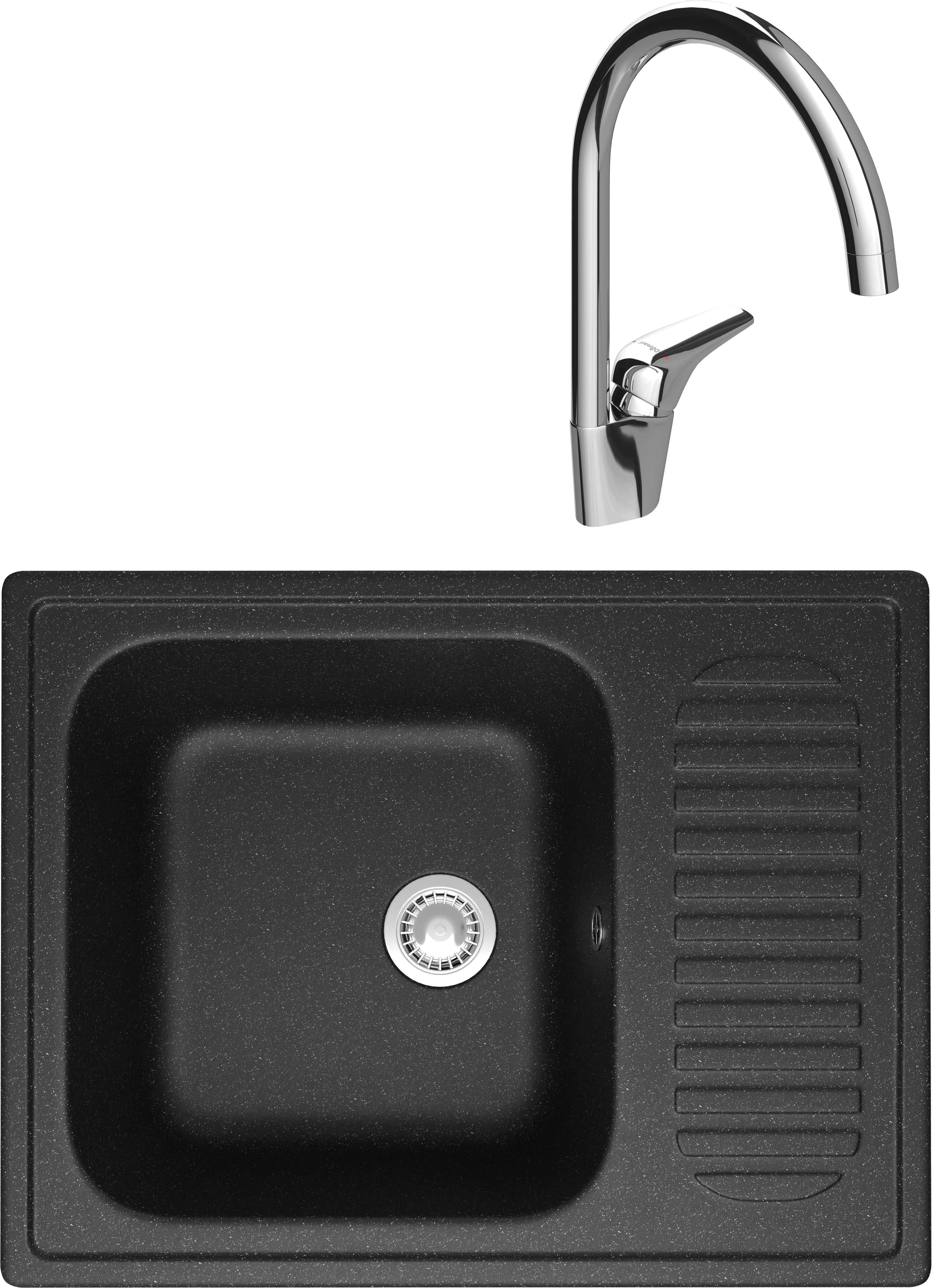 Комплект Мойка Domaci Болонья М-15-007 антрацит + Смеситель Ливорно 33033-476/1BG-IG11