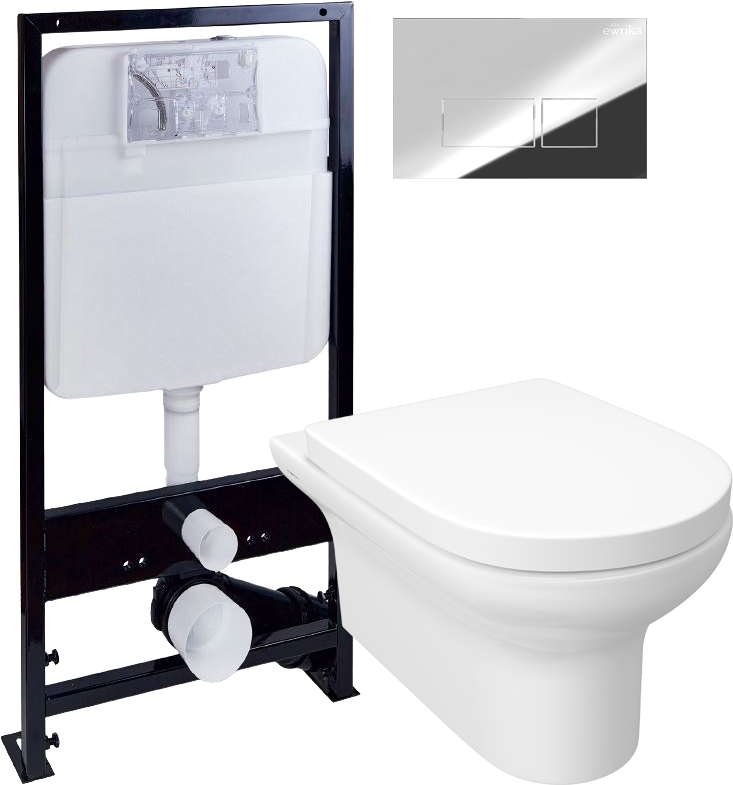 Комплект Унитаз подвесной STWORKI Хаммель HDC520WH с микролифтом + Инсталляция EWRIKA ProLT 0026-2020 + Кнопка 0041 хром