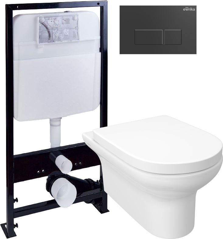 Комплект Унитаз подвесной STWORKI Хаммель HDC520WH с микролифтом + Инсталляция EWRIKA ProLT 0026-2020 + Кнопка 0044 черная матовая