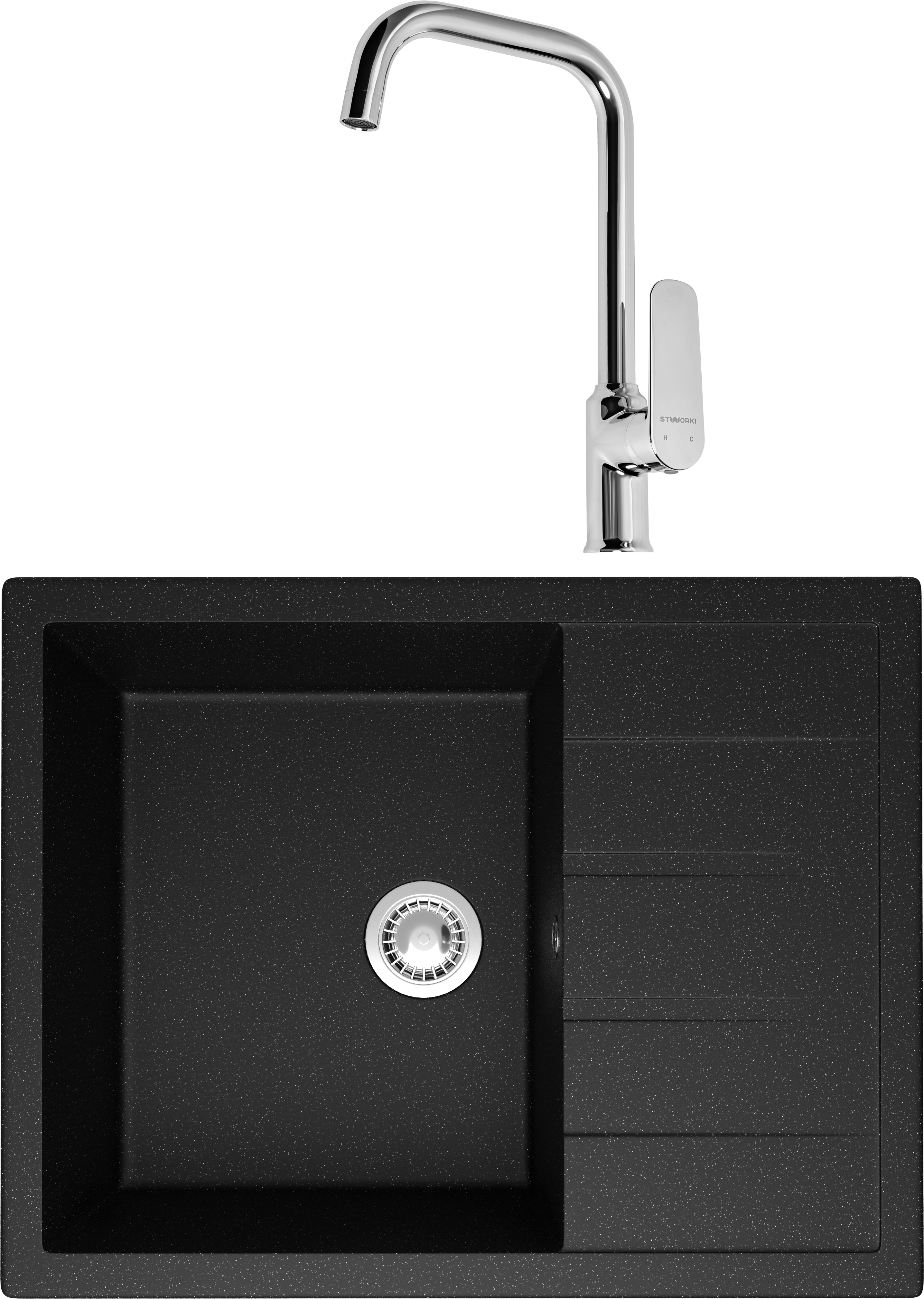 Комплект Мойка Domaci Болонья М-151-002 черная + Смеситель STWORKI WFD04005GA