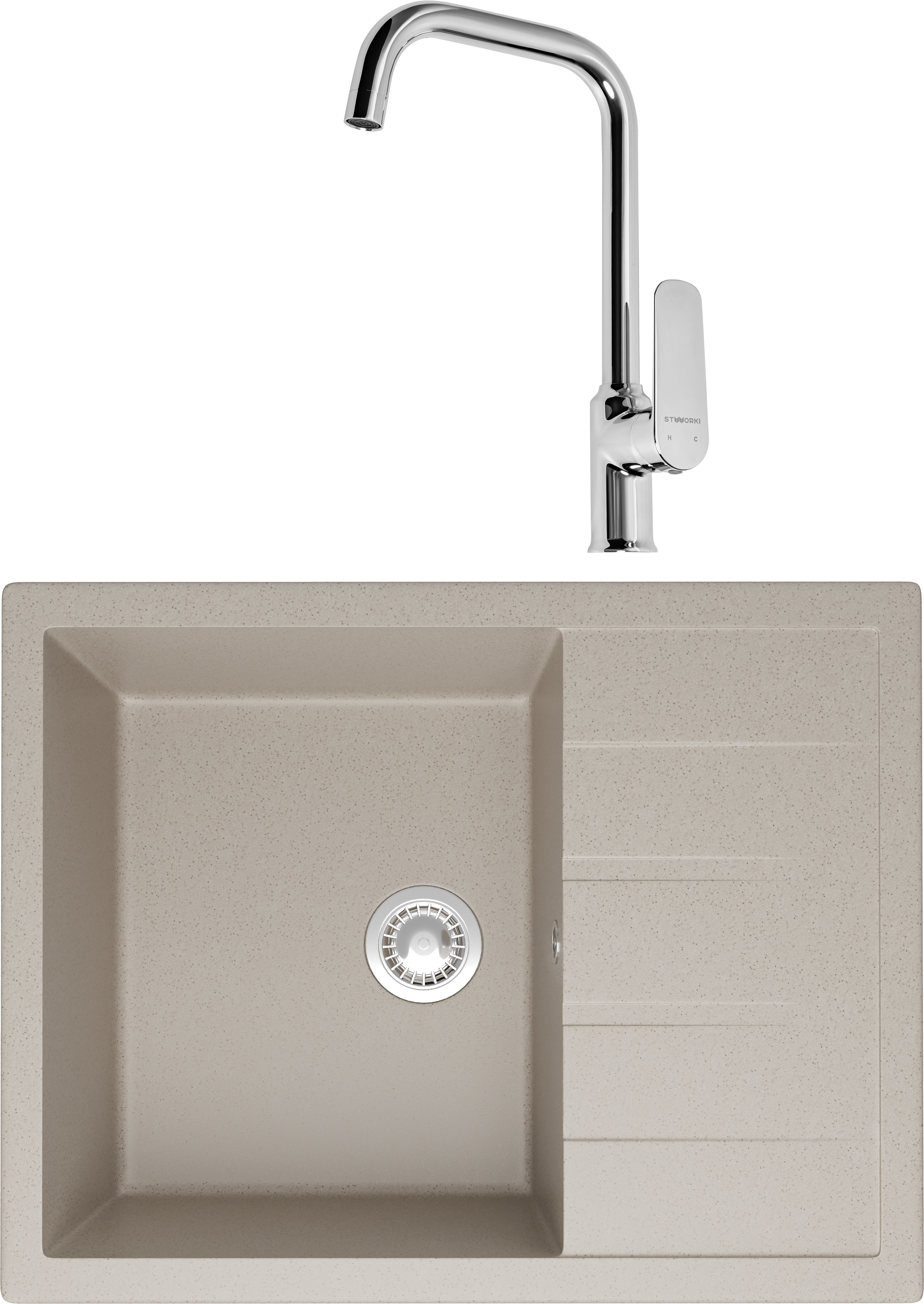 Комплект Мойка Domaci Болонья М-151-003 бежевая + Смеситель STWORKI WFD04005GA