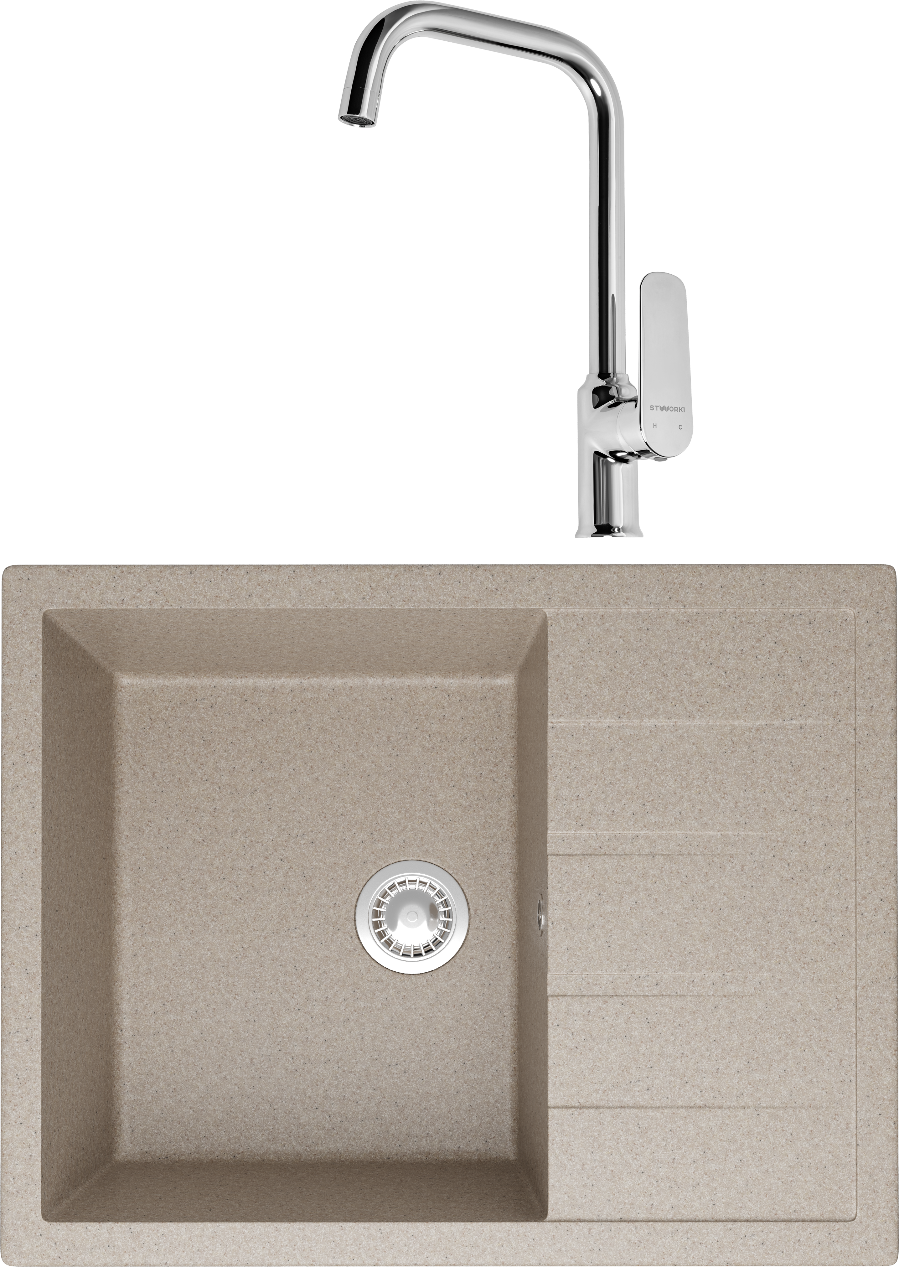 Комплект Мойка Domaci Болонья М-151-004 песочная + Смеситель STWORKI WFD04005GA