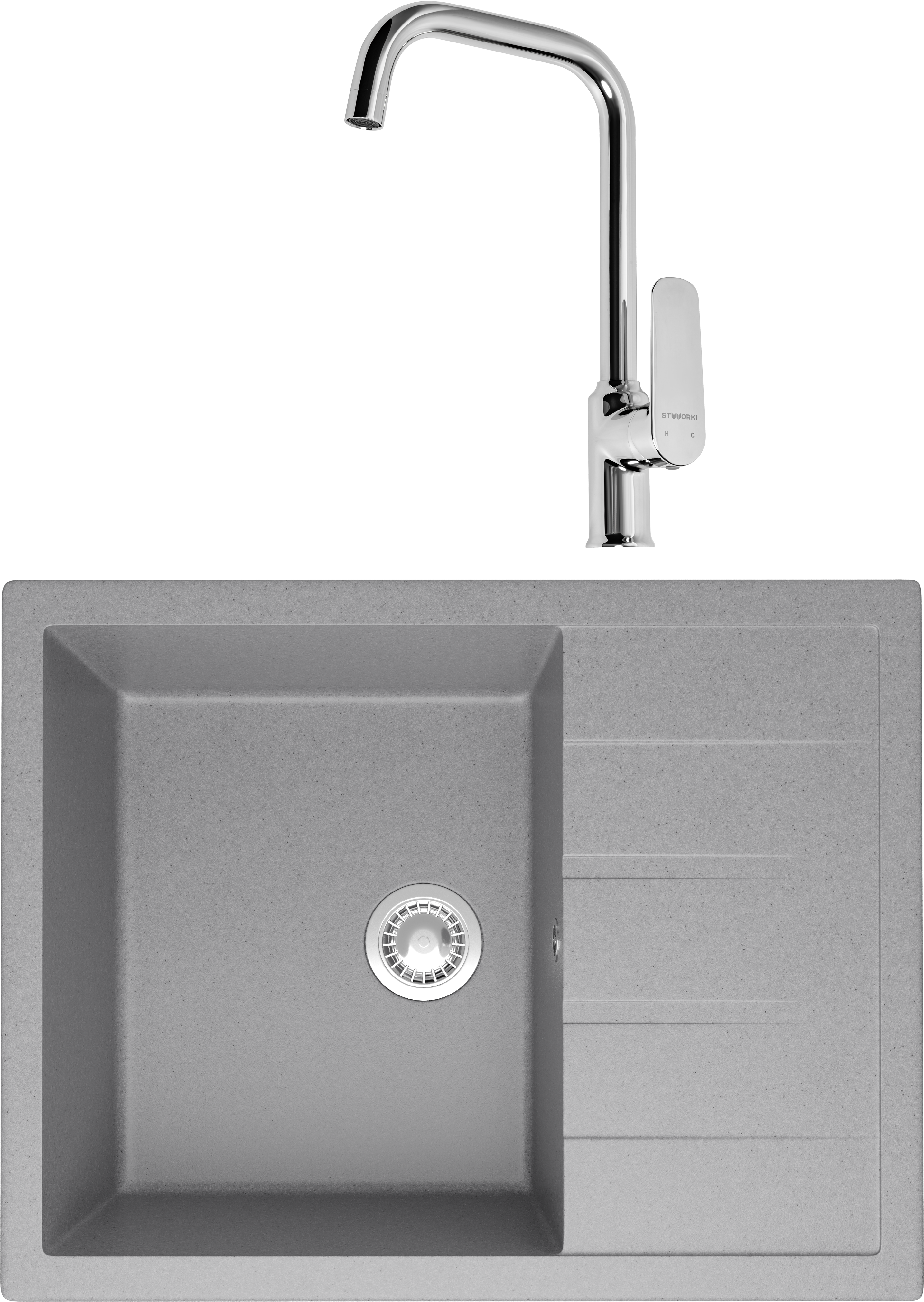 Комплект Мойка Domaci Болонья М-151-006 светло-серая + Смеситель STWORKI WFD04005GA