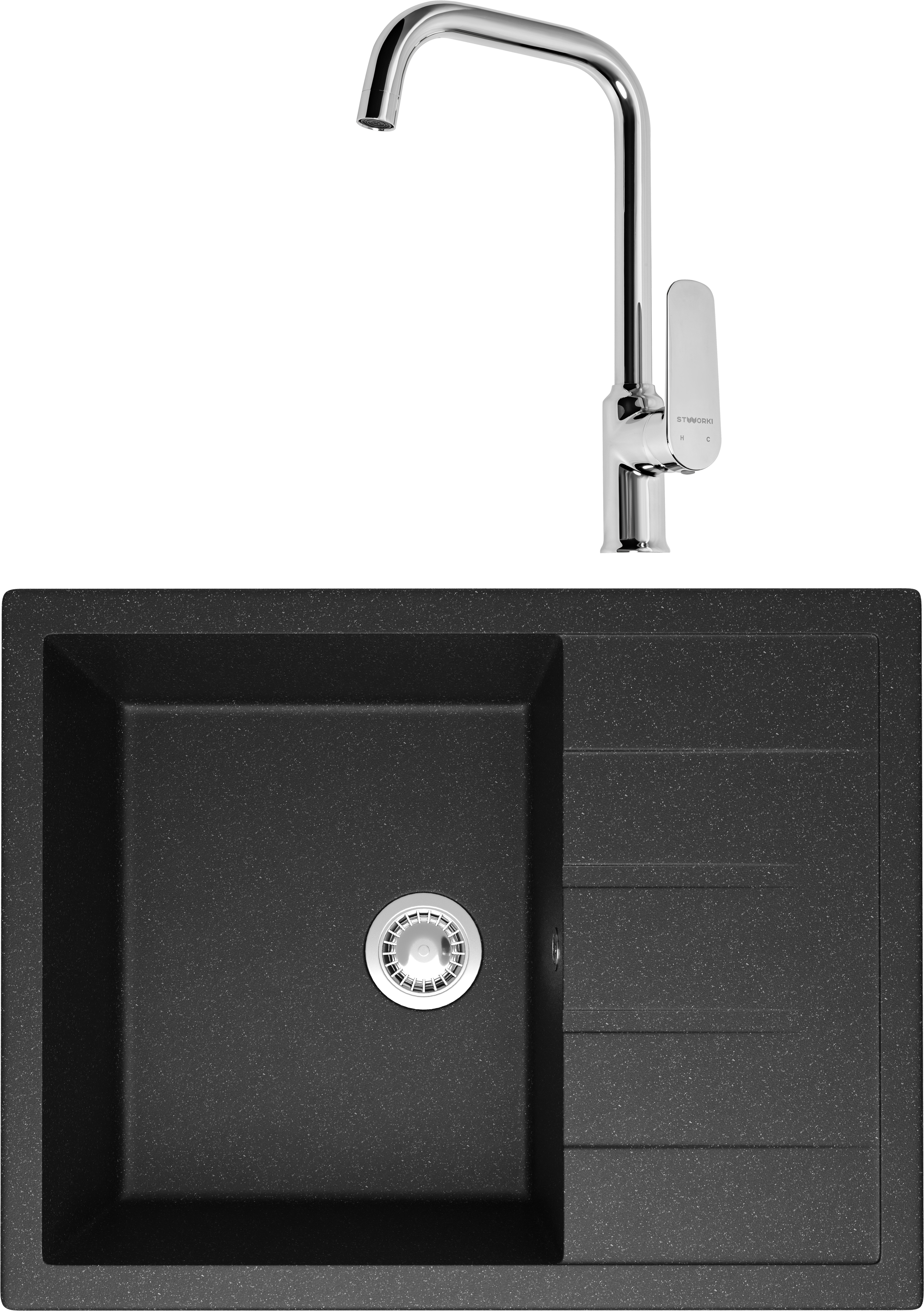 Комплект Мойка Domaci Болонья М-151-007 антрацит + Смеситель STWORKI WFD04005GA