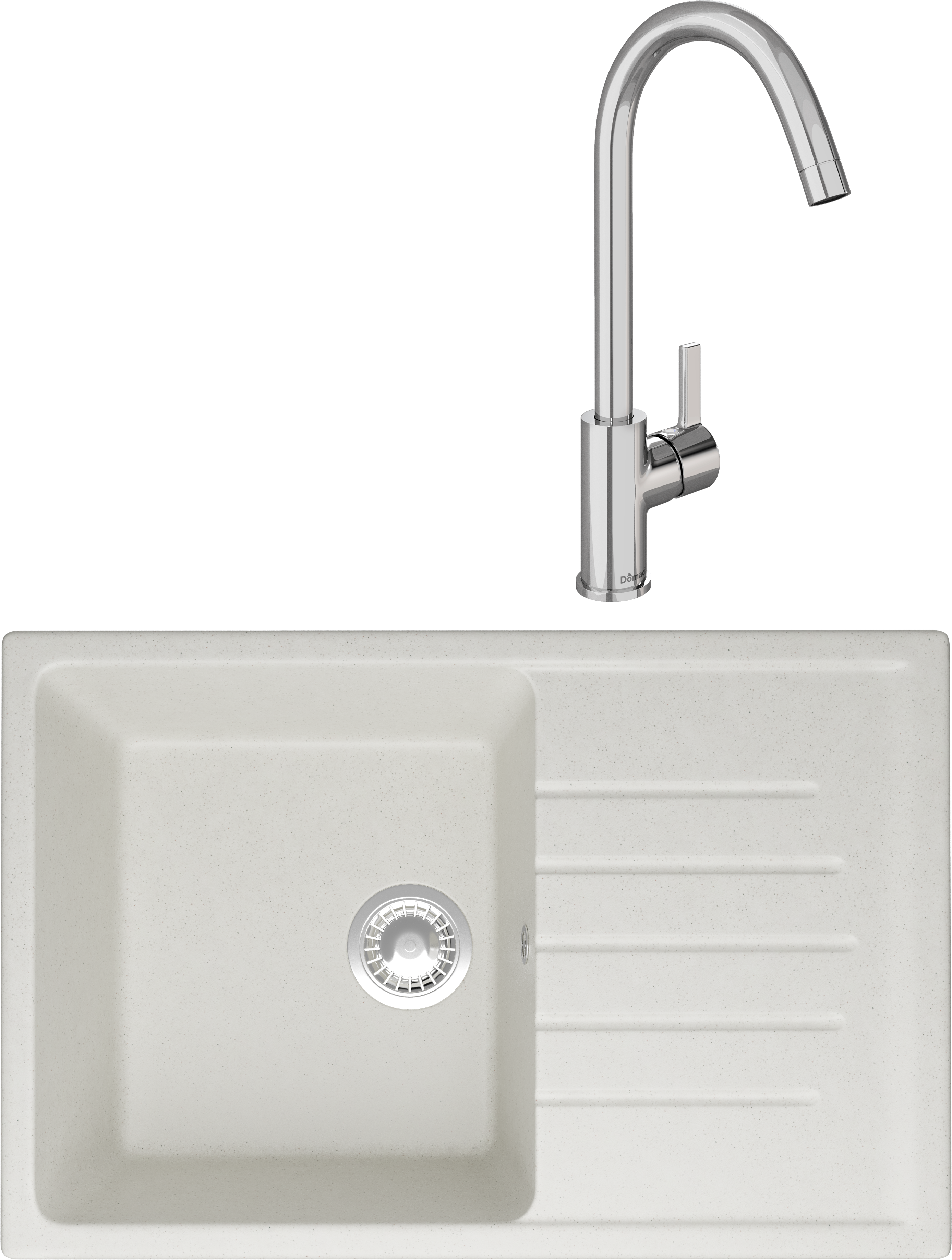 Комплект Мойка Domaci Болонья М-16-001 белая + Смеситель Ливорно 33080-229/1GB-IG11