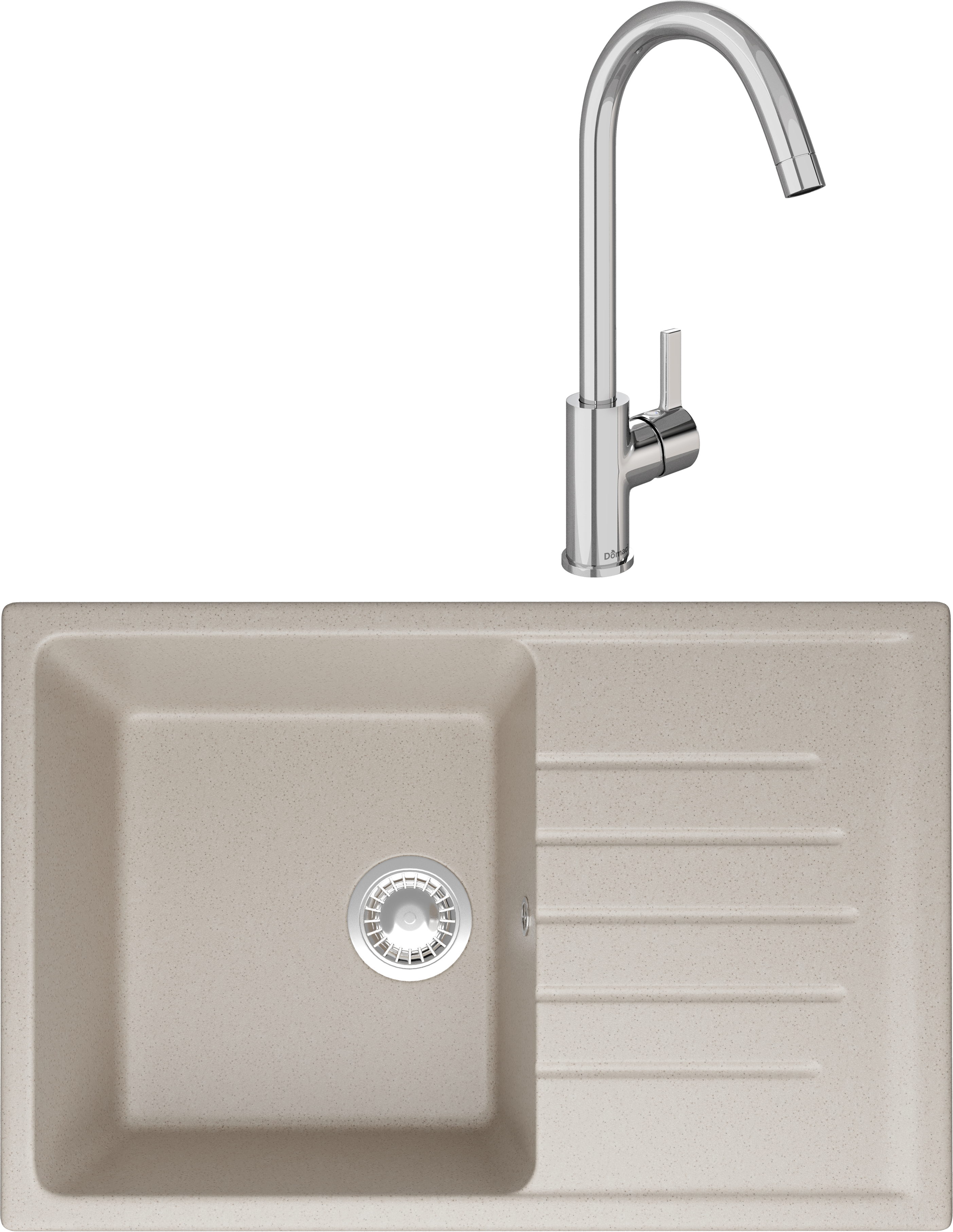Комплект Мойка Domaci Болонья М-16-003 бежевая + Смеситель Ливорно 33080-229/1GB-IG11