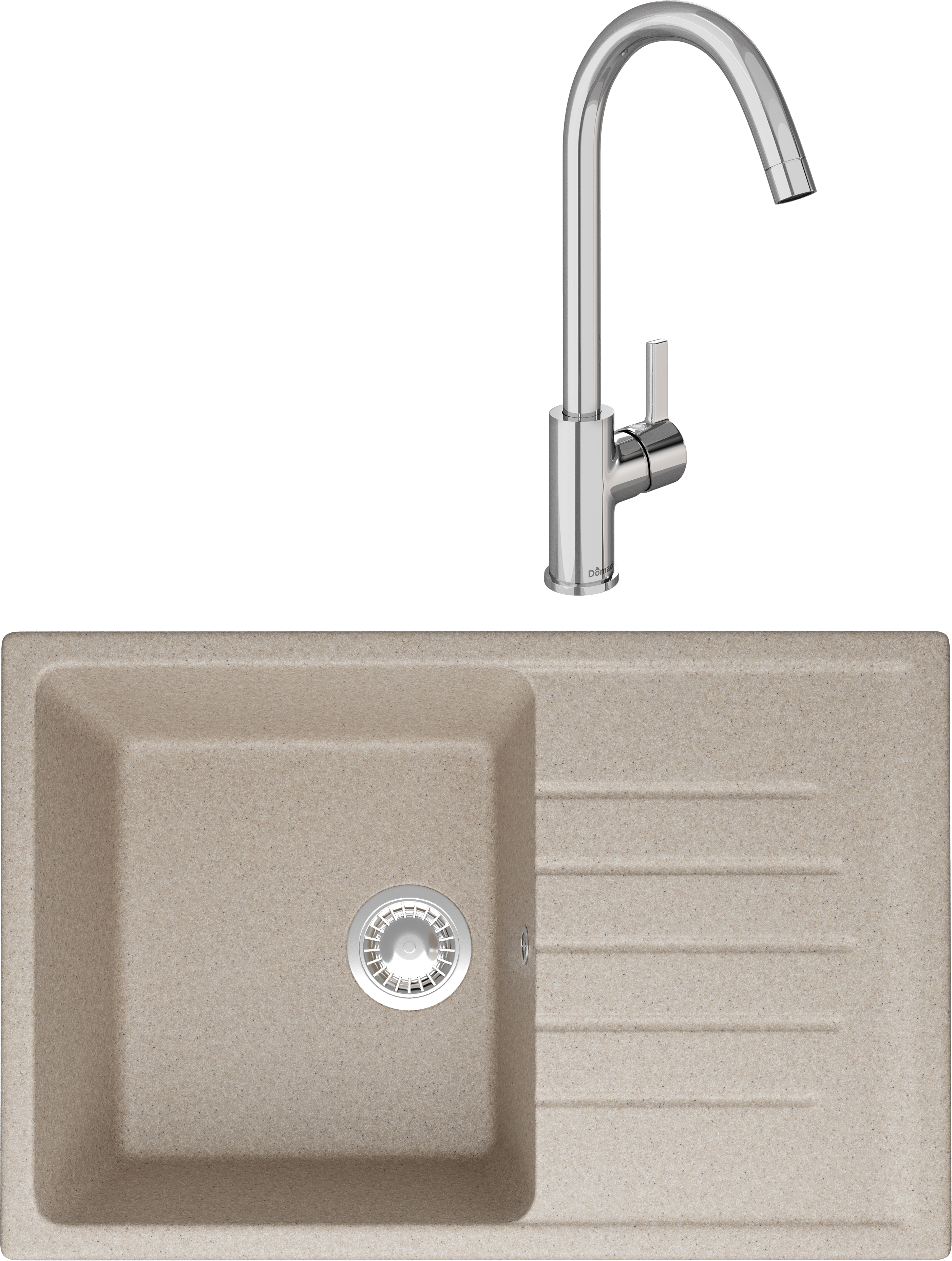 Комплект Мойка Domaci Болонья М-16-004 песочная + Смеситель Ливорно 33080-229/1GB-IG11