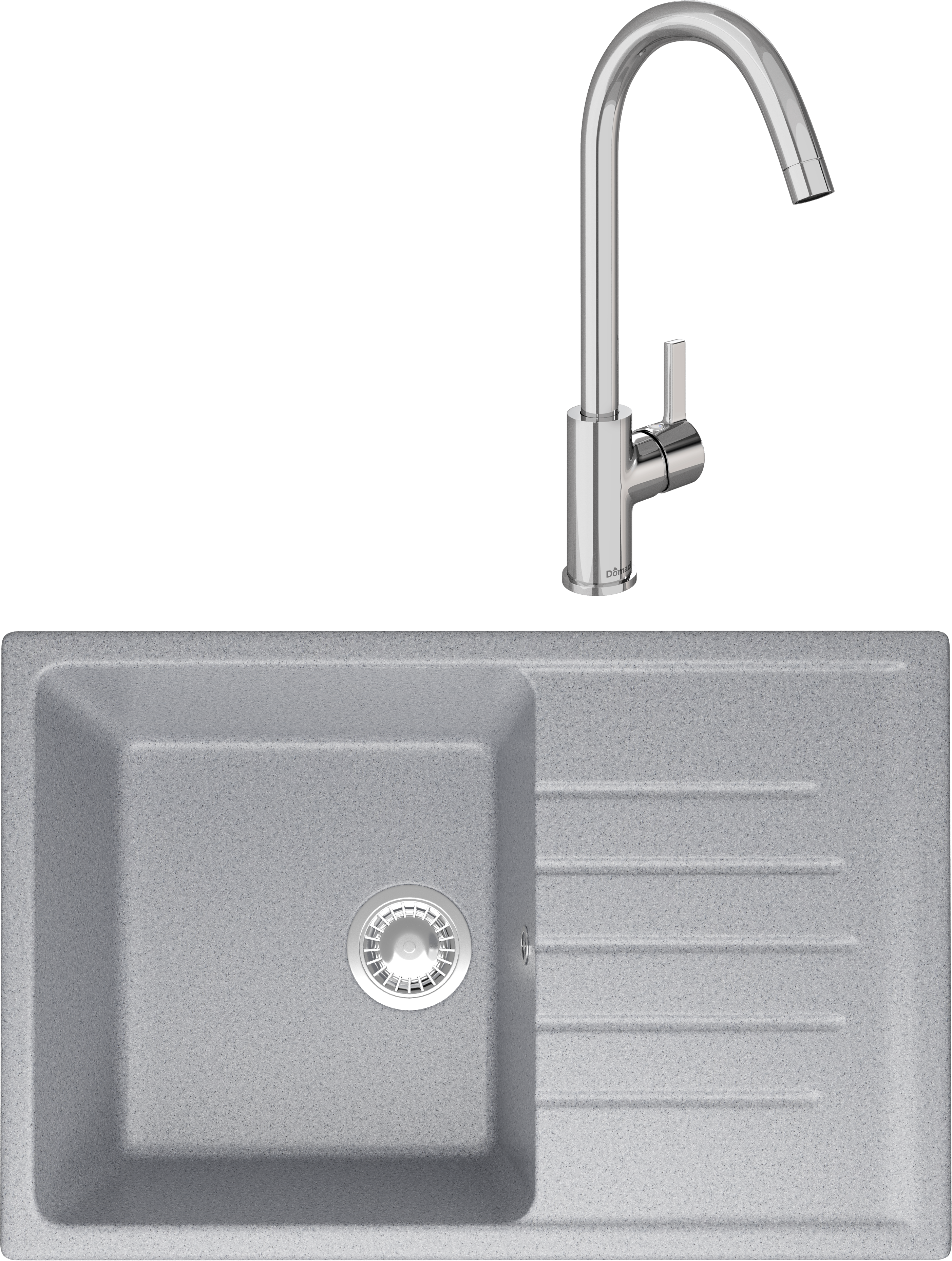 Комплект Мойка Domaci Болонья М-16-005 серая + Смеситель Ливорно 33080-229/1GB-IG11