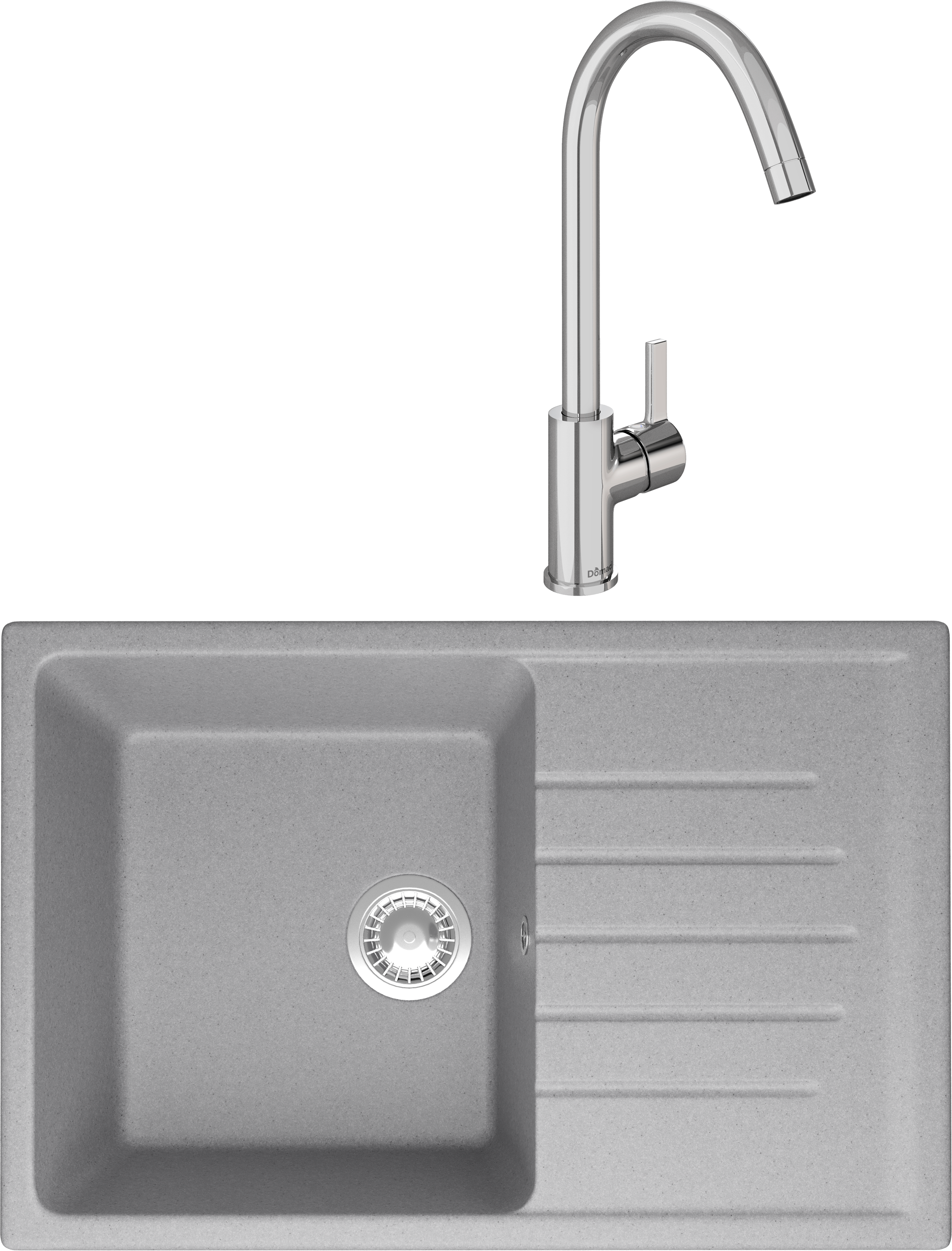 Комплект Мойка Domaci Болонья М-16-006 светло-серая + Смеситель Ливорно 33080-229/1GB-IG11