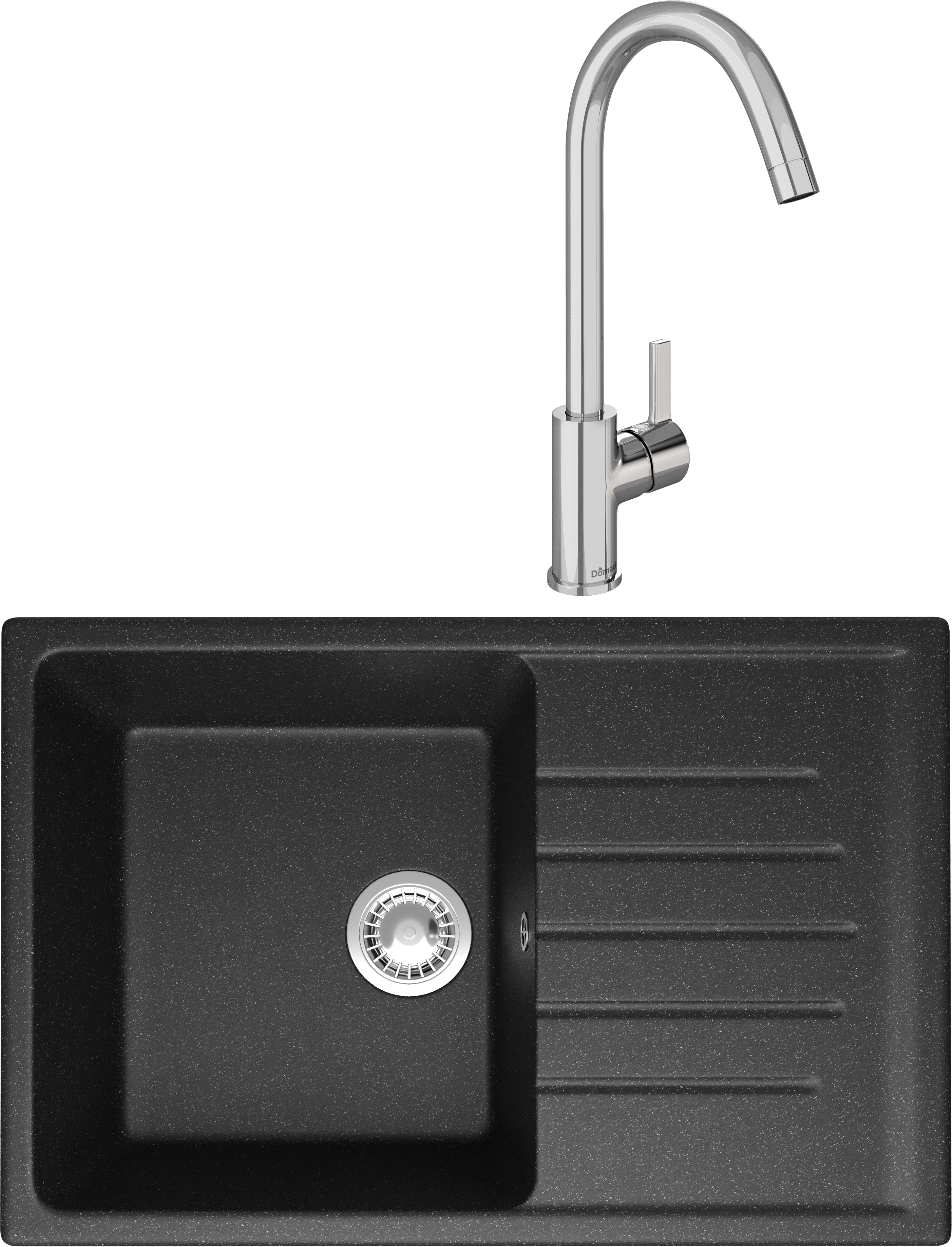 Комплект Мойка Domaci Болонья М-16-007 антрацит + Смеситель Ливорно 33080-229/1GB-IG11