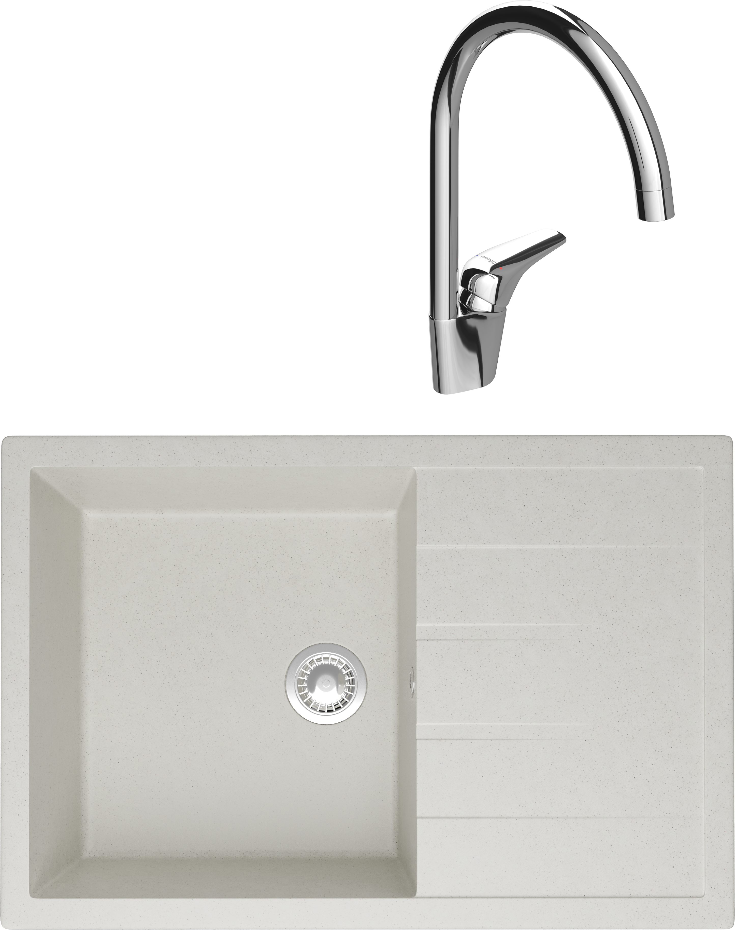 Комплект Мойка Domaci Болонья М-161-001 белая + Смеситель Ливорно 33033-476/1BG-IG11