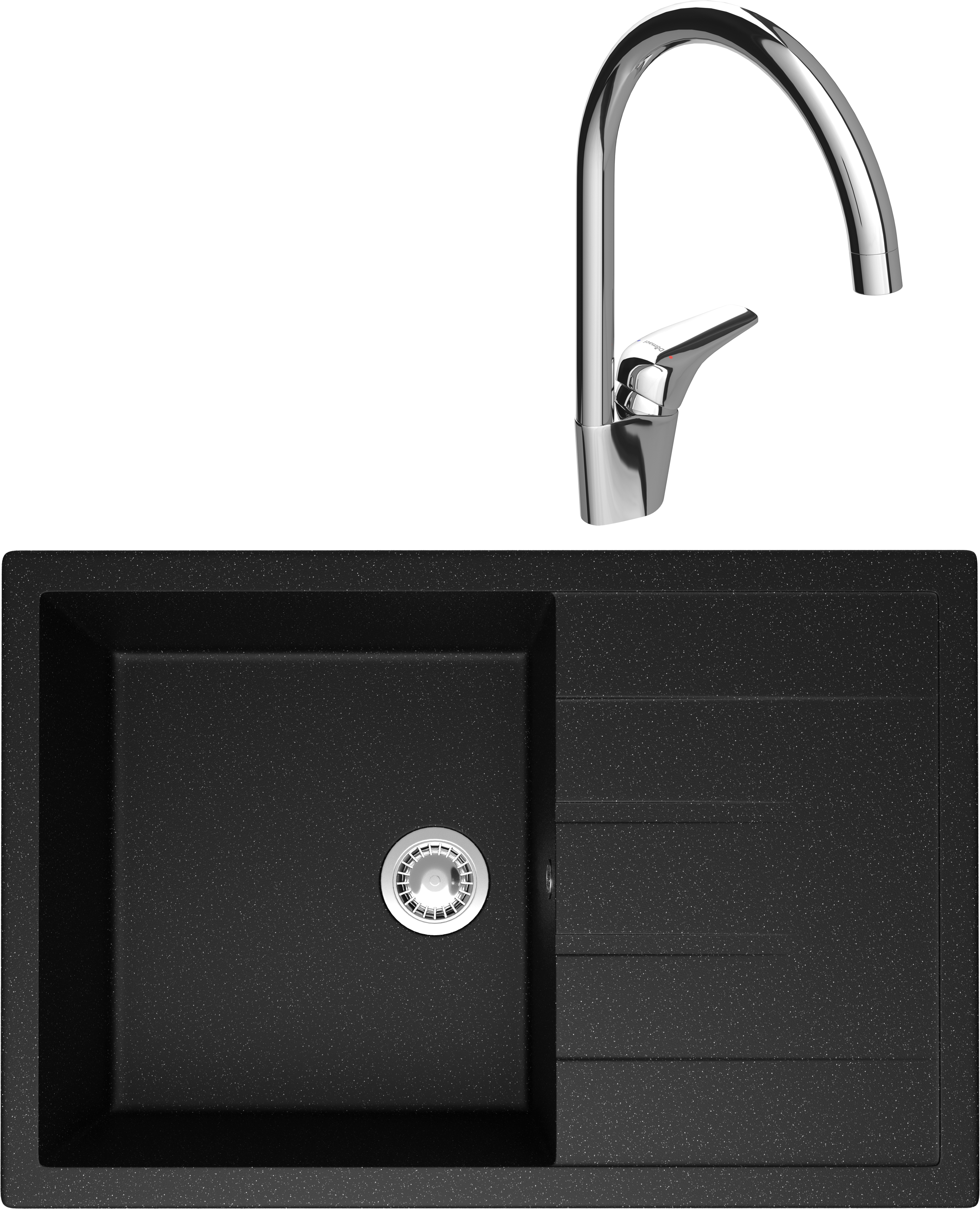 Комплект Мойка Domaci Болонья М-161-002 черная + Смеситель Ливорно 33033-476/1BG-IG11