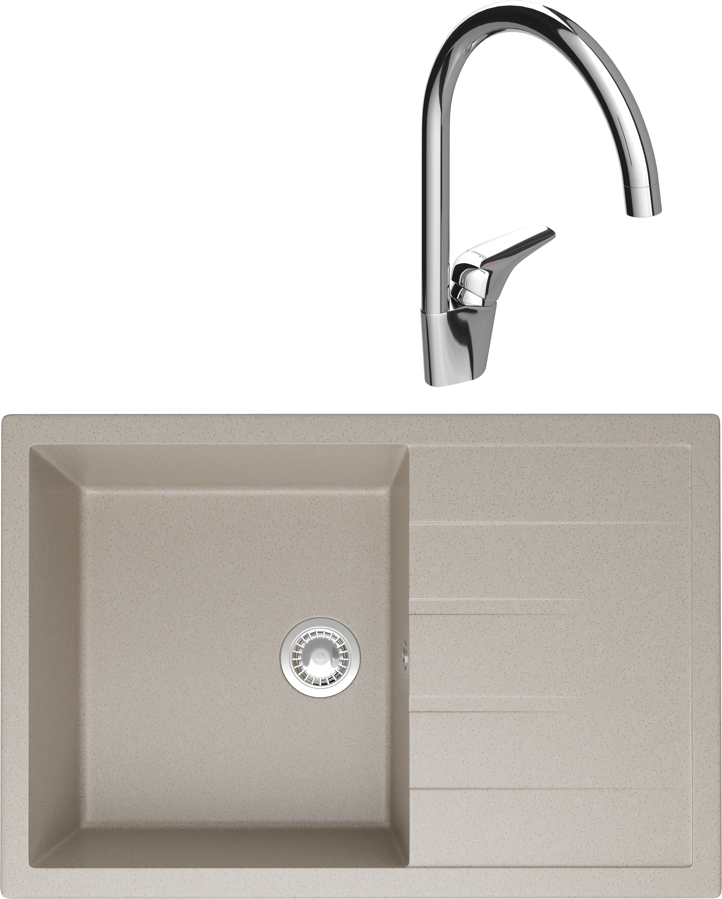 Комплект Мойка Domaci Болонья М-161-003 бежевая + Смеситель Ливорно 33033-476/1BG-IG11