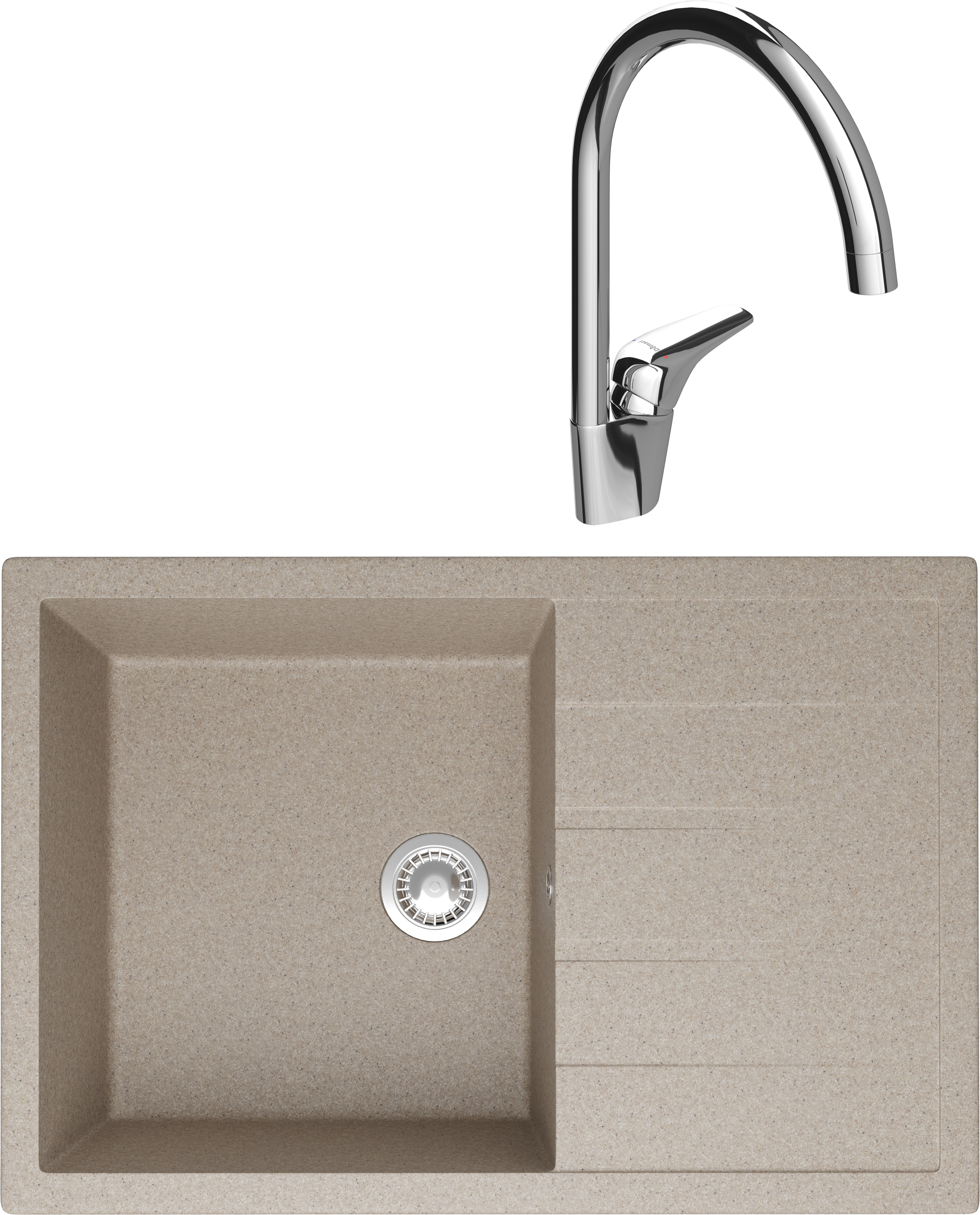 Комплект Мойка Domaci Болонья М-161-004 песочная + Смеситель Ливорно 33033-476/1BG-IG11