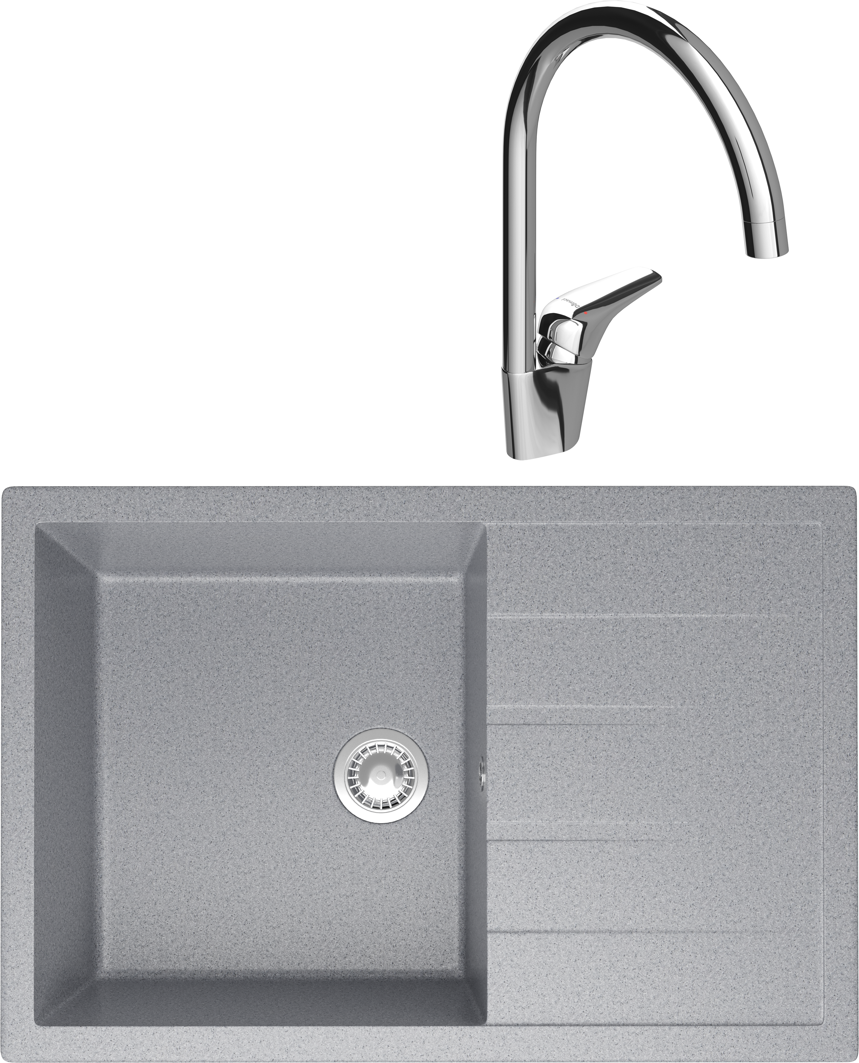 Комплект Мойка Domaci Болонья М-161-005 серая + Смеситель Ливорно 33033-476/1BG-IG11
