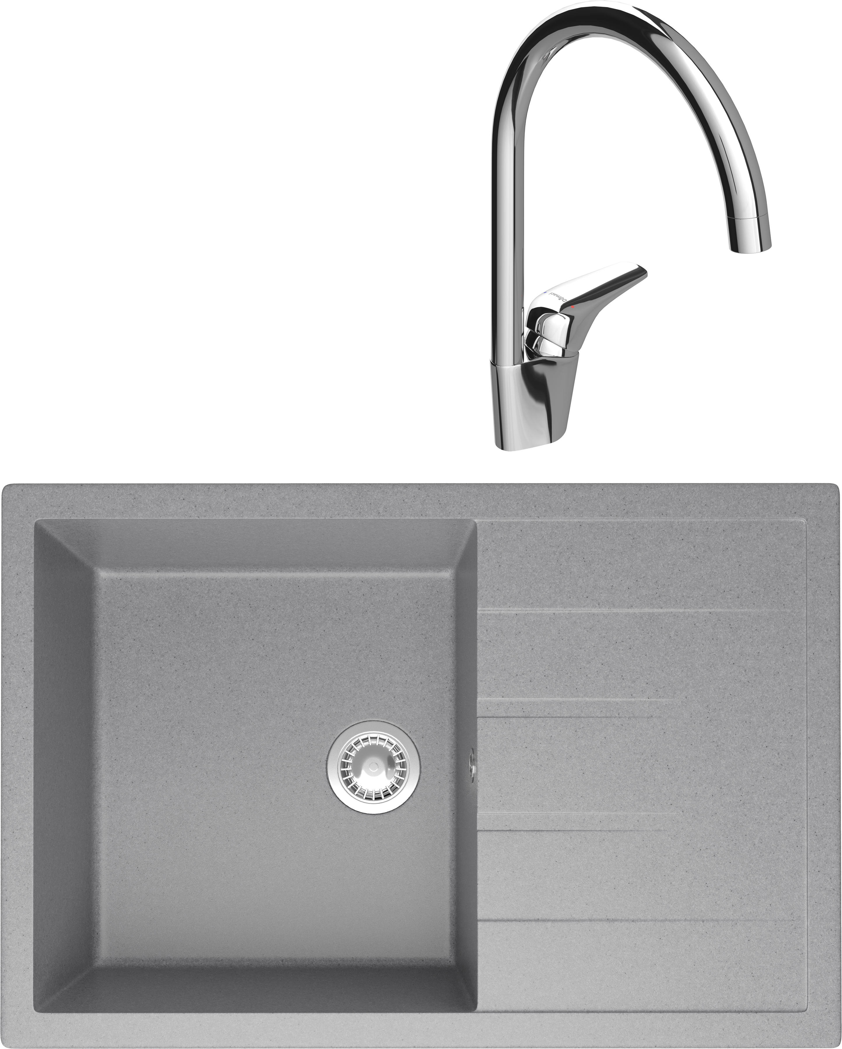 Комплект Мойка Domaci Болонья М-161-006 светло-серая + Смеситель Ливорно 33033-476/1BG-IG11