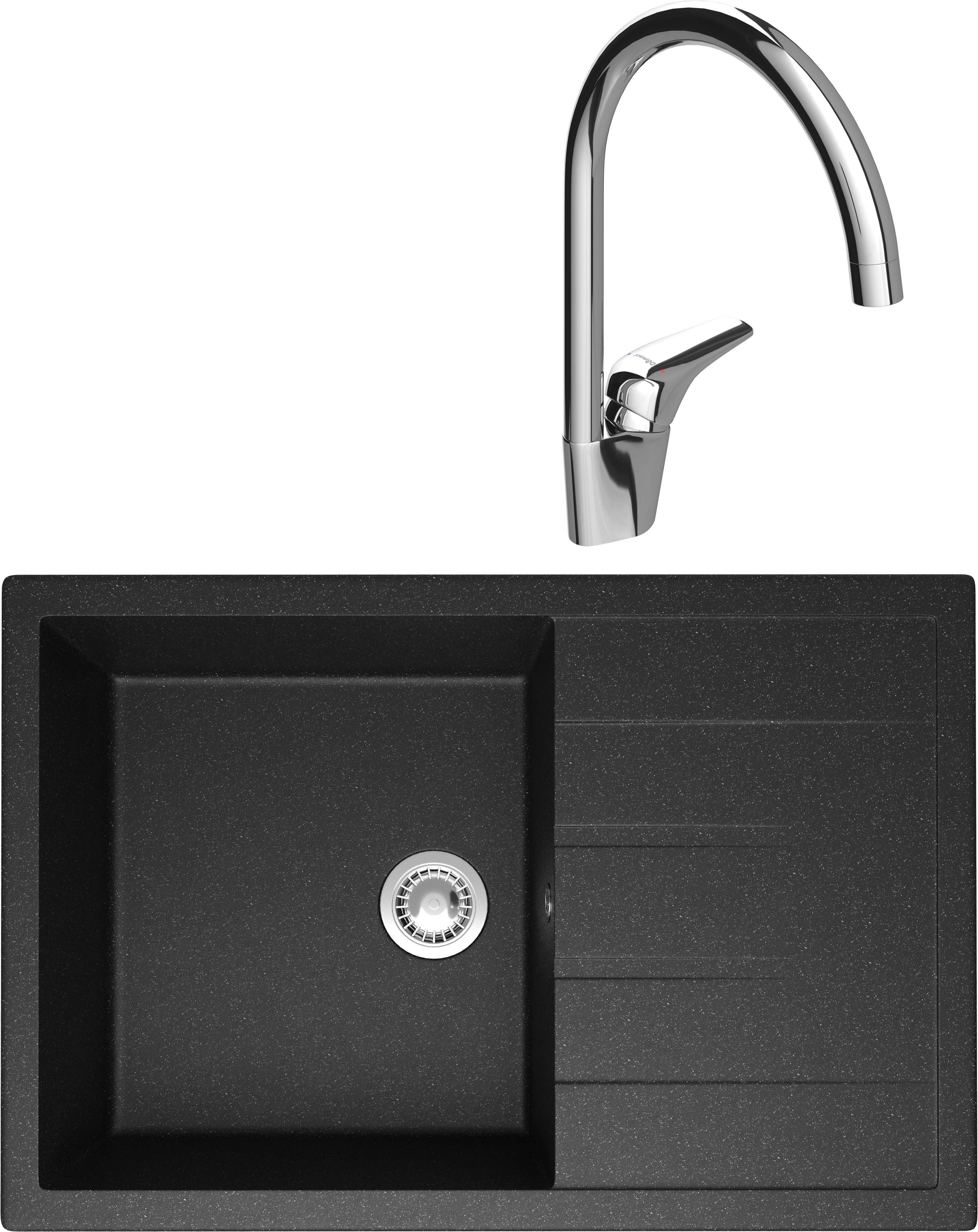Комплект Мойка Domaci Болонья М-161-007 антрацит + Смеситель Ливорно 33033-476/1BG-IG11
