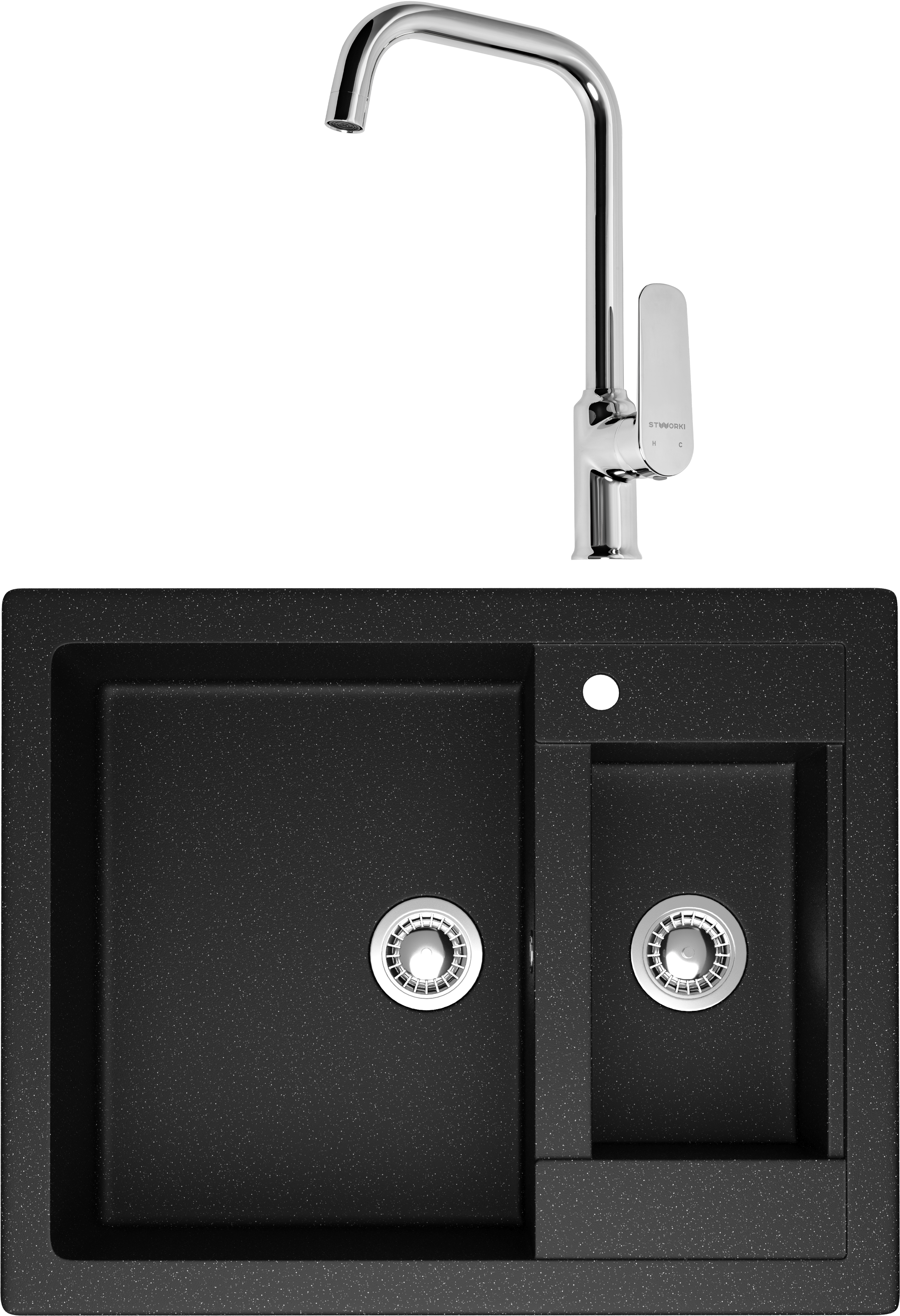 Комплект Мойка Domaci Болонья М-19-002 черная + Смеситель STWORKI WFD04005GA