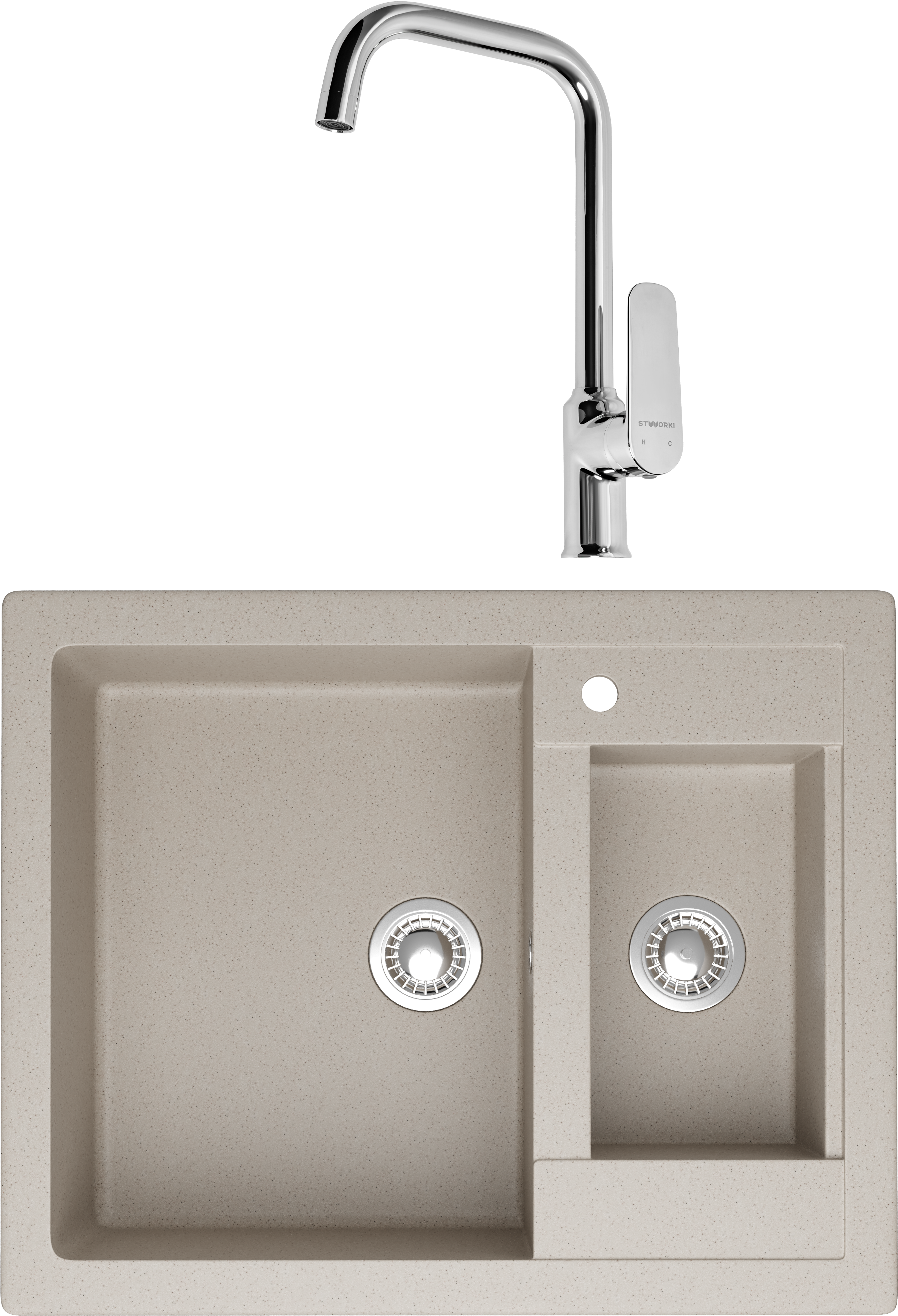 Комплект Мойка Domaci Болонья М-19-003 бежевая + Смеситель STWORKI WFD04005GA