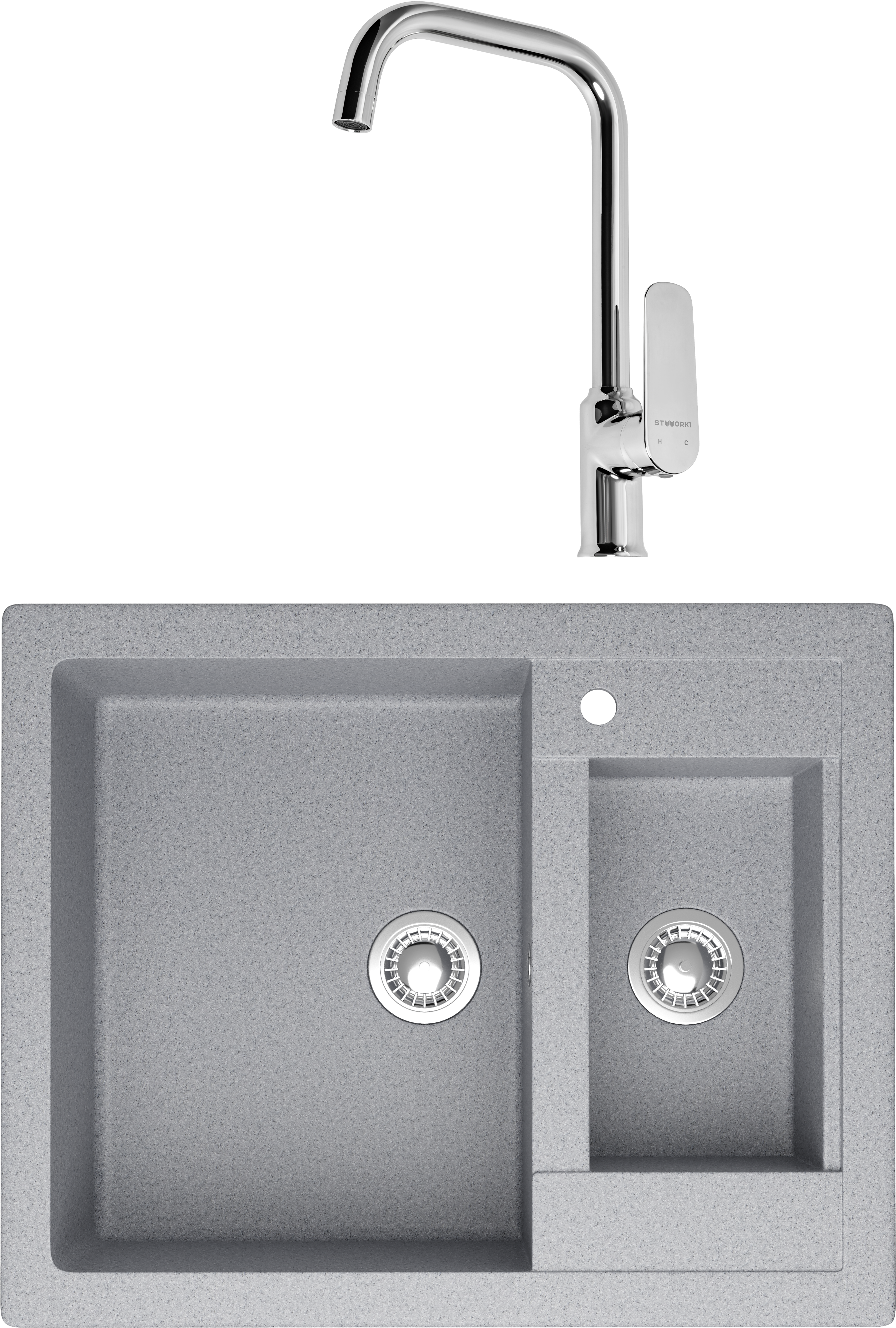 Комплект Мойка Domaci Болонья М-19-005 серая + Смеситель STWORKI WFD04005GA