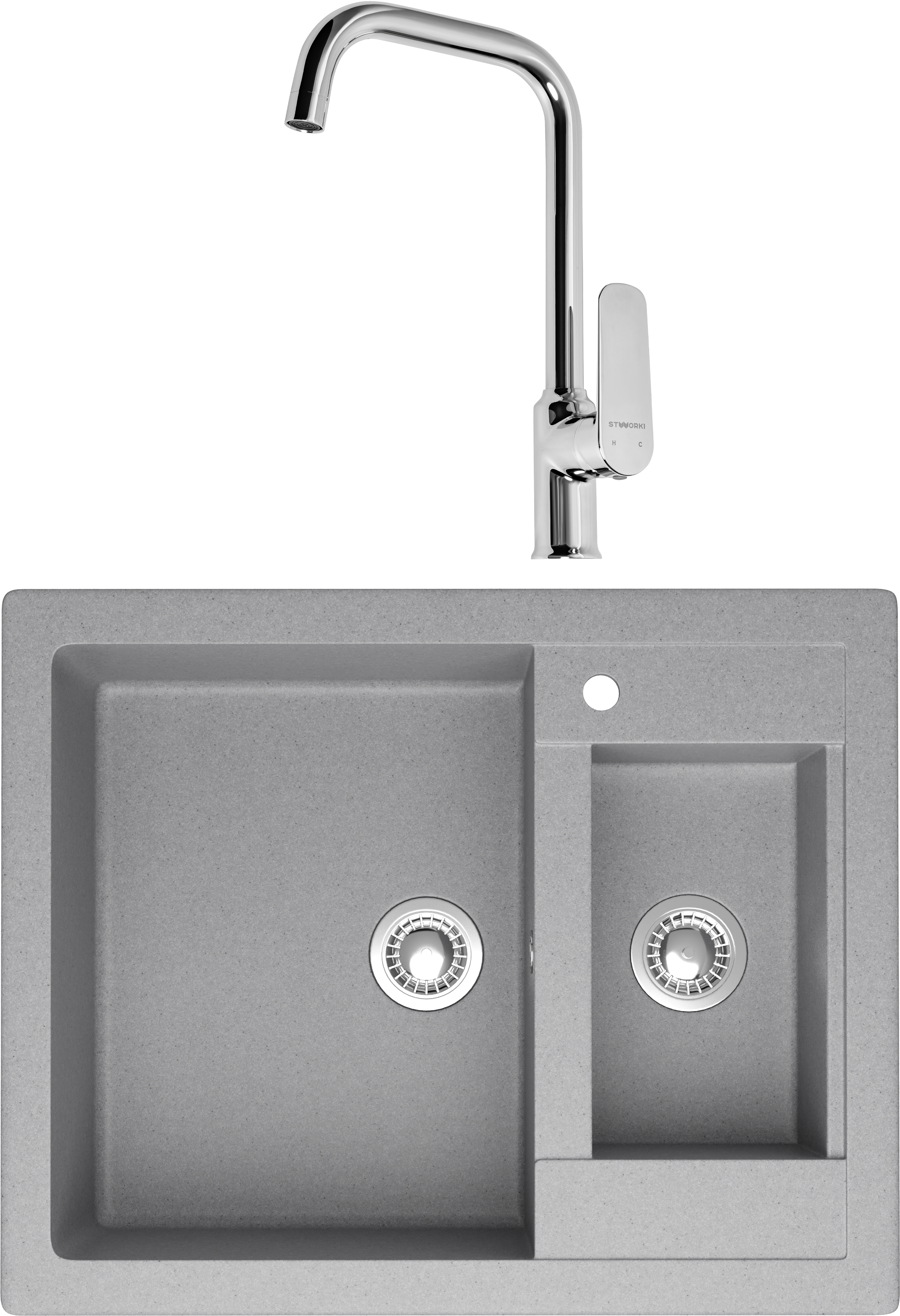 Комплект Мойка Domaci Болонья М-19-006 светло-серая + Смеситель STWORKI WFD04005GA