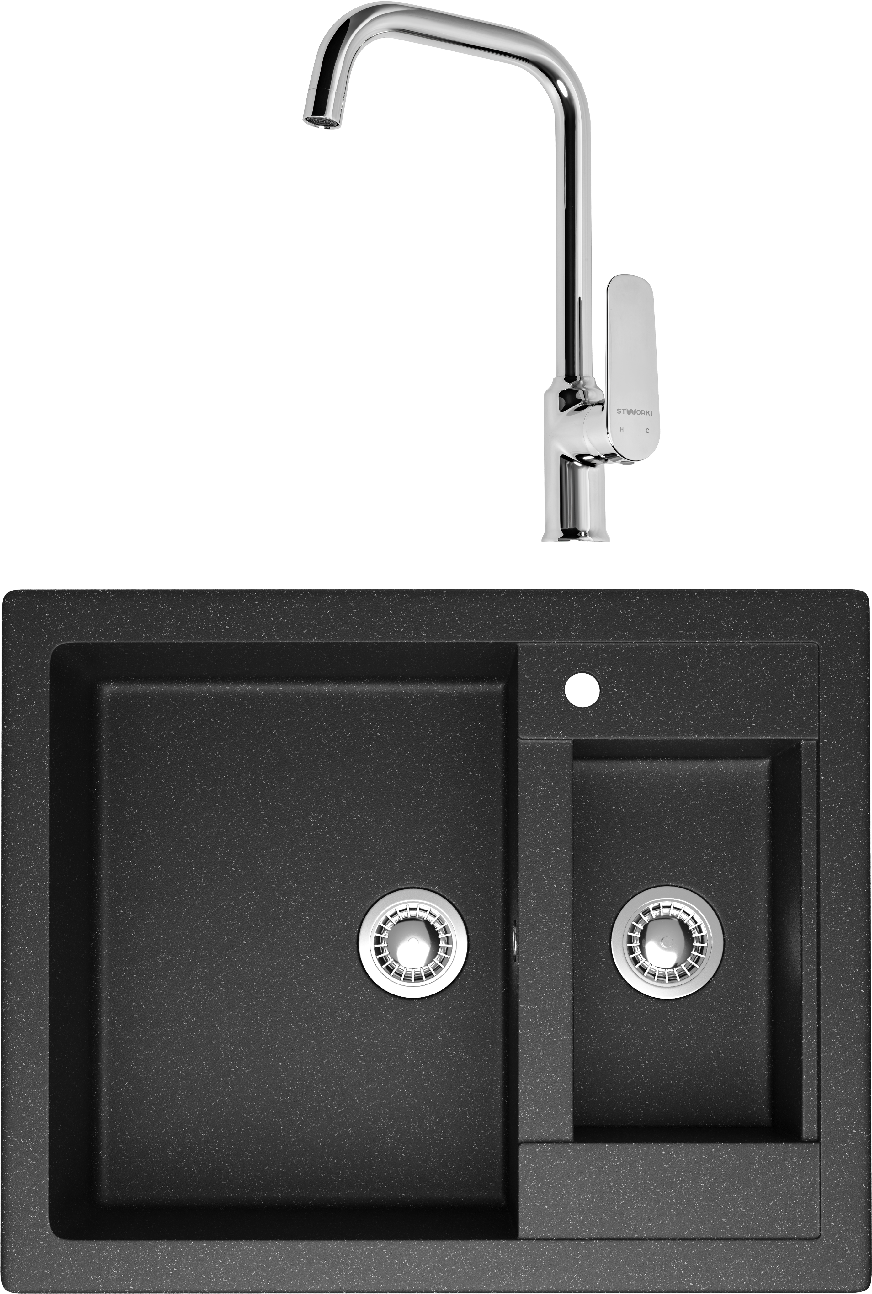 Комплект Мойка Domaci Болонья М-19-007 антрацит + Смеситель STWORKI WFD04005GA