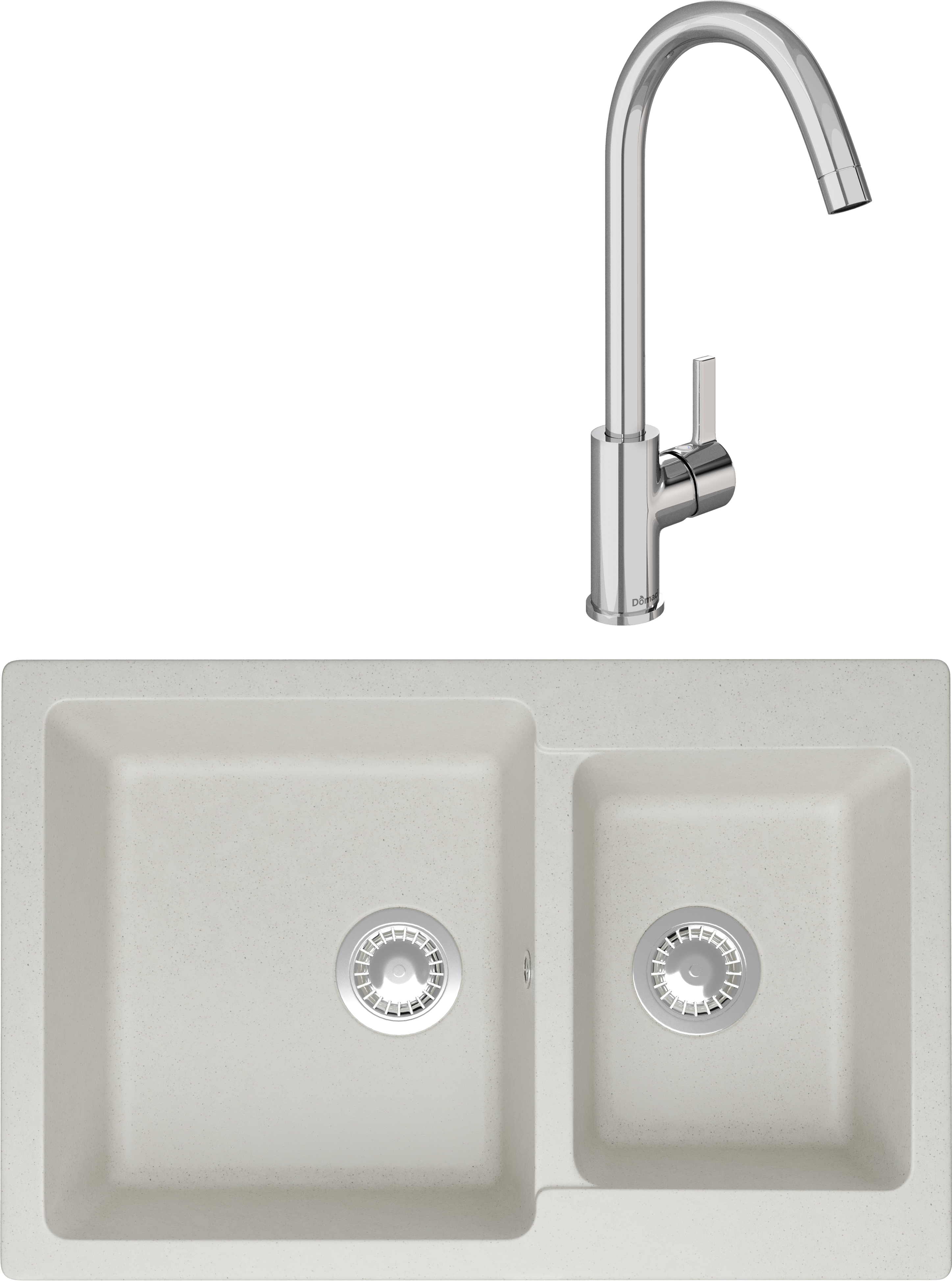 Комплект Мойка Domaci Болонья М-191-001 белая + Смеситель Ливорно 33080-229/1GB-IG11