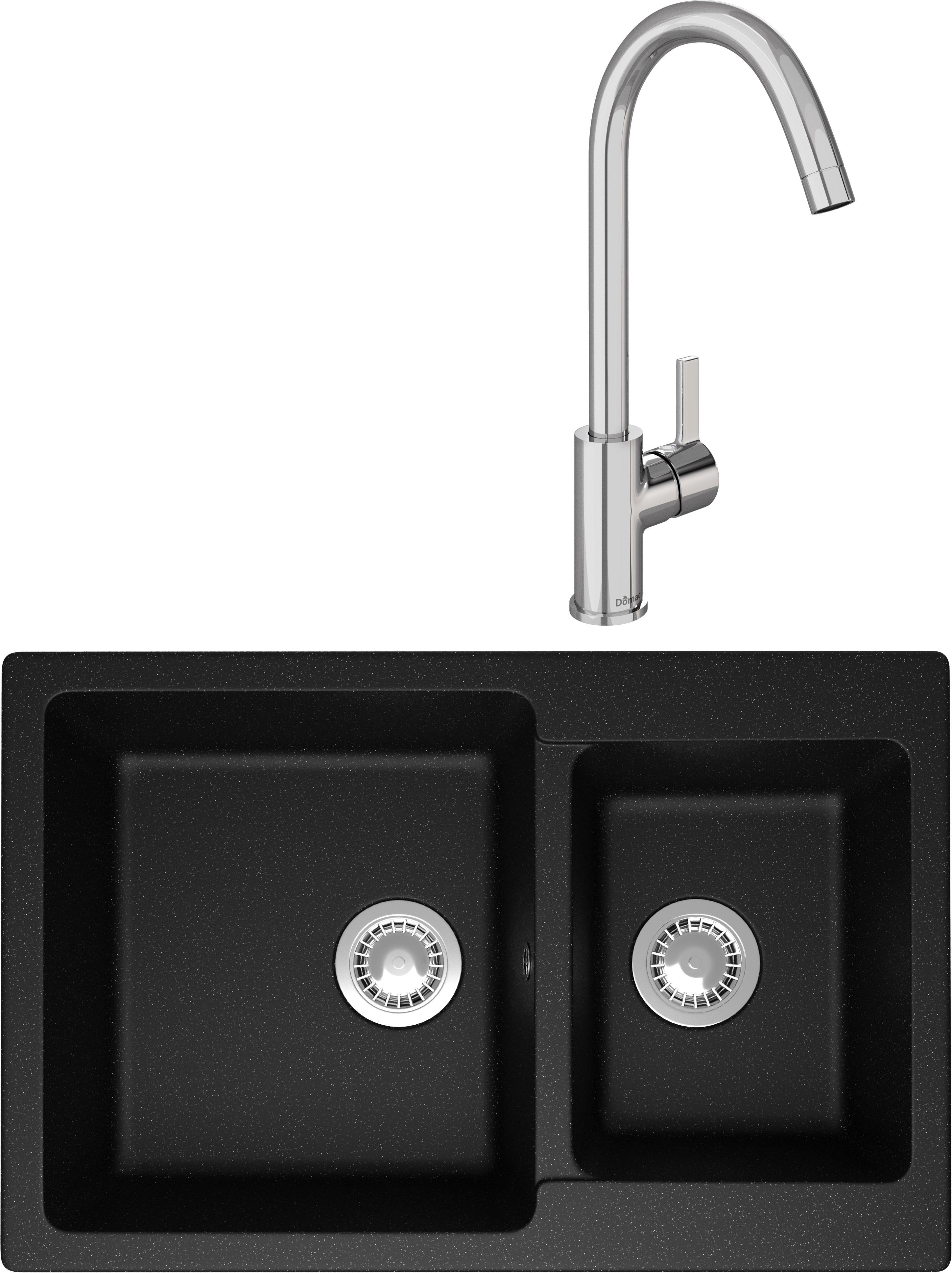 Комплект Мойка Domaci Болонья М-191-002 черная + Смеситель Ливорно 33080-229/1GB-IG11