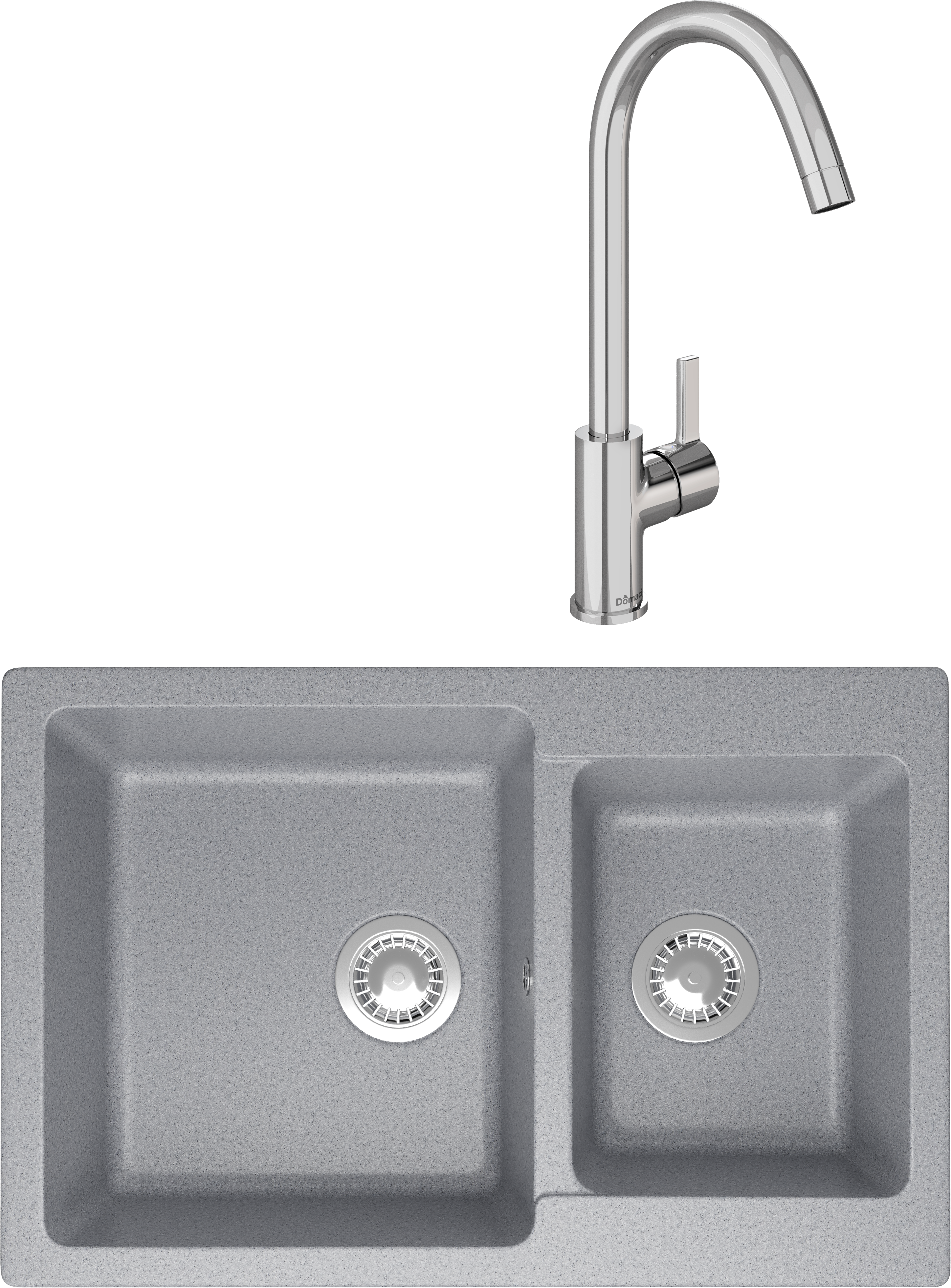 Комплект Мойка Domaci Болонья М-191-005 серая + Смеситель Ливорно 33080-229/1GB-IG11