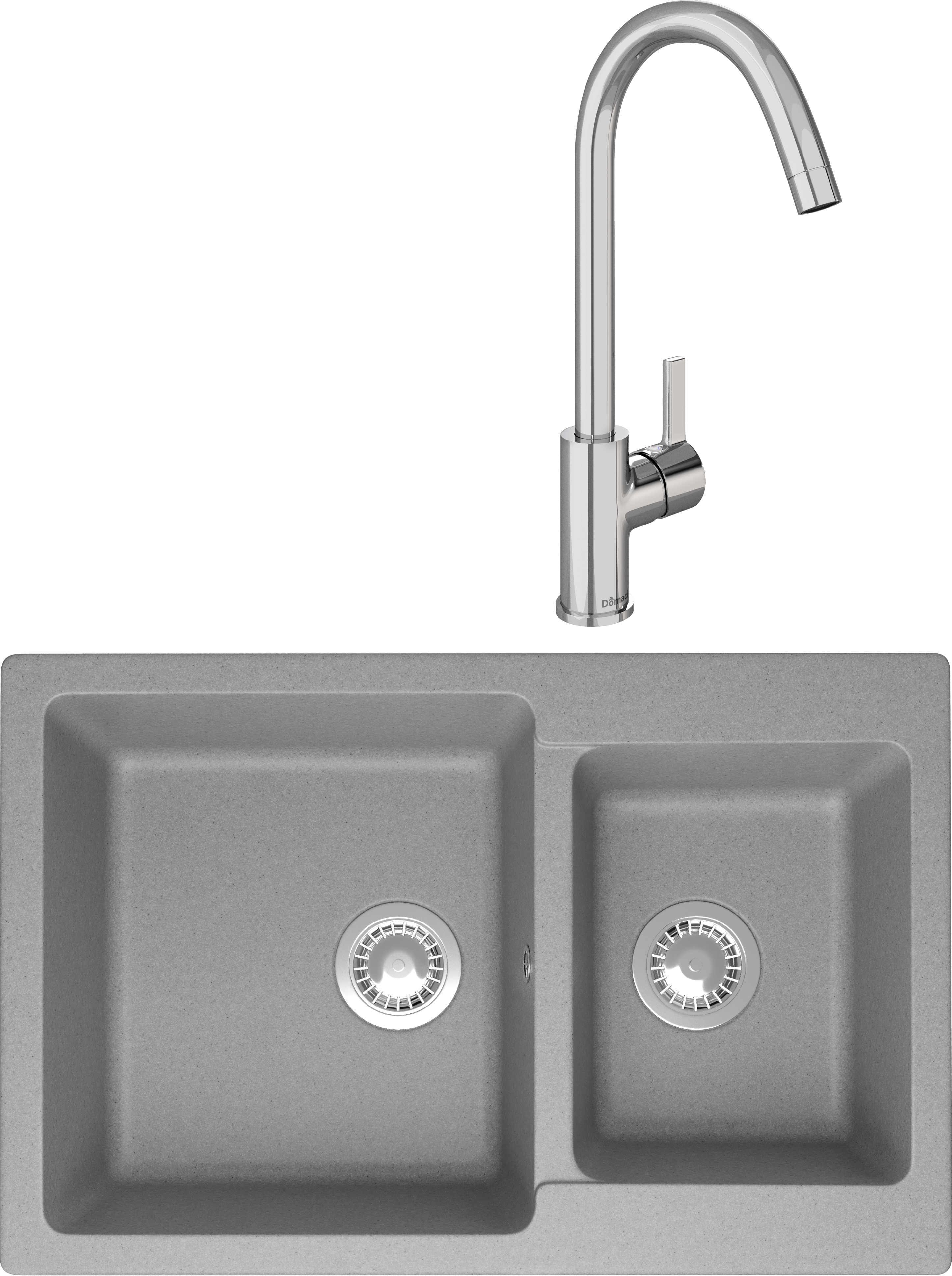 Комплект Мойка Domaci Болонья М-191-006 светло-серая + Смеситель Ливорно 33080-229/1GB-IG11