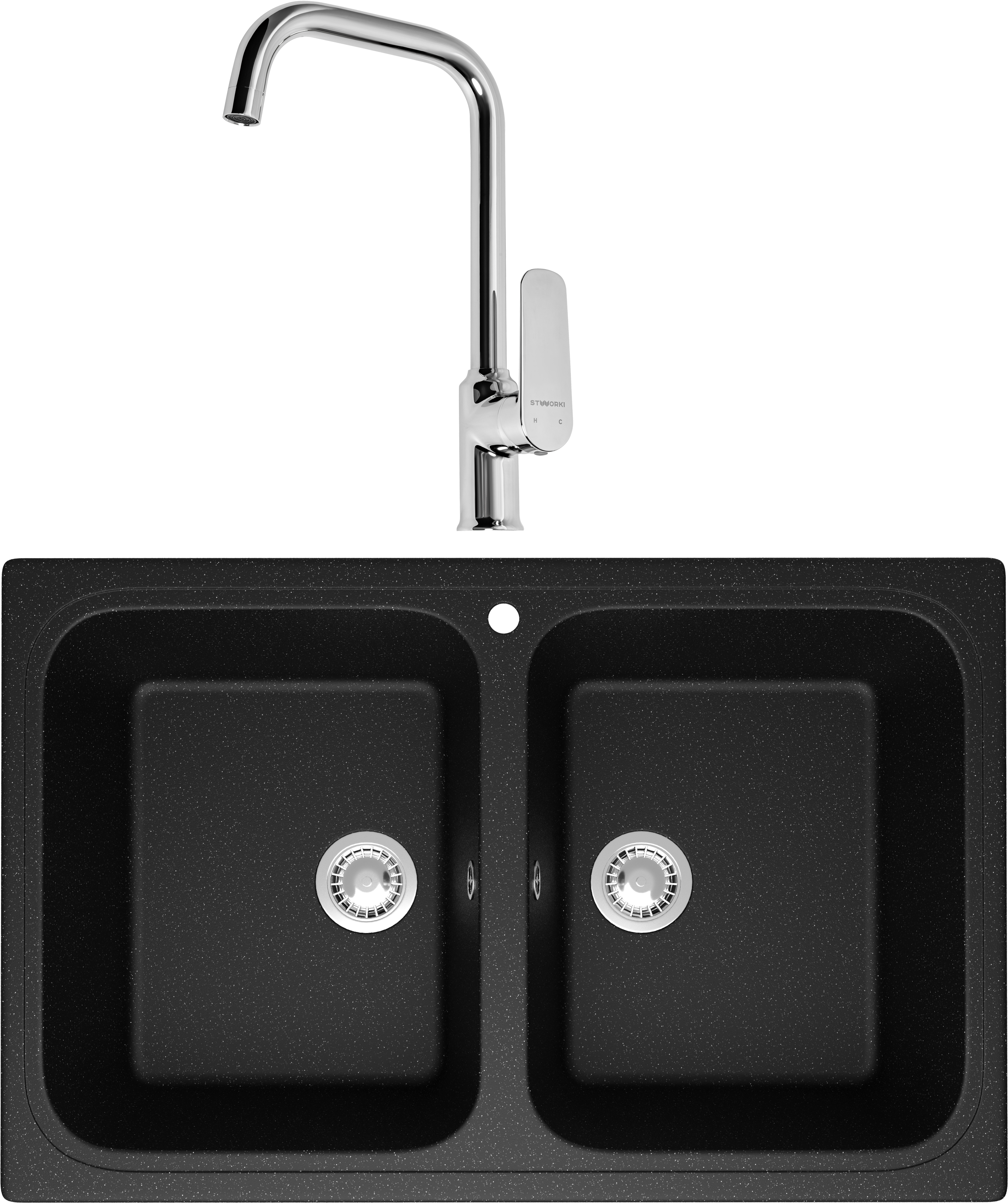 Комплект Мойка Domaci Болонья М-20-002 черная + Смеситель STWORKI WFD04005GA