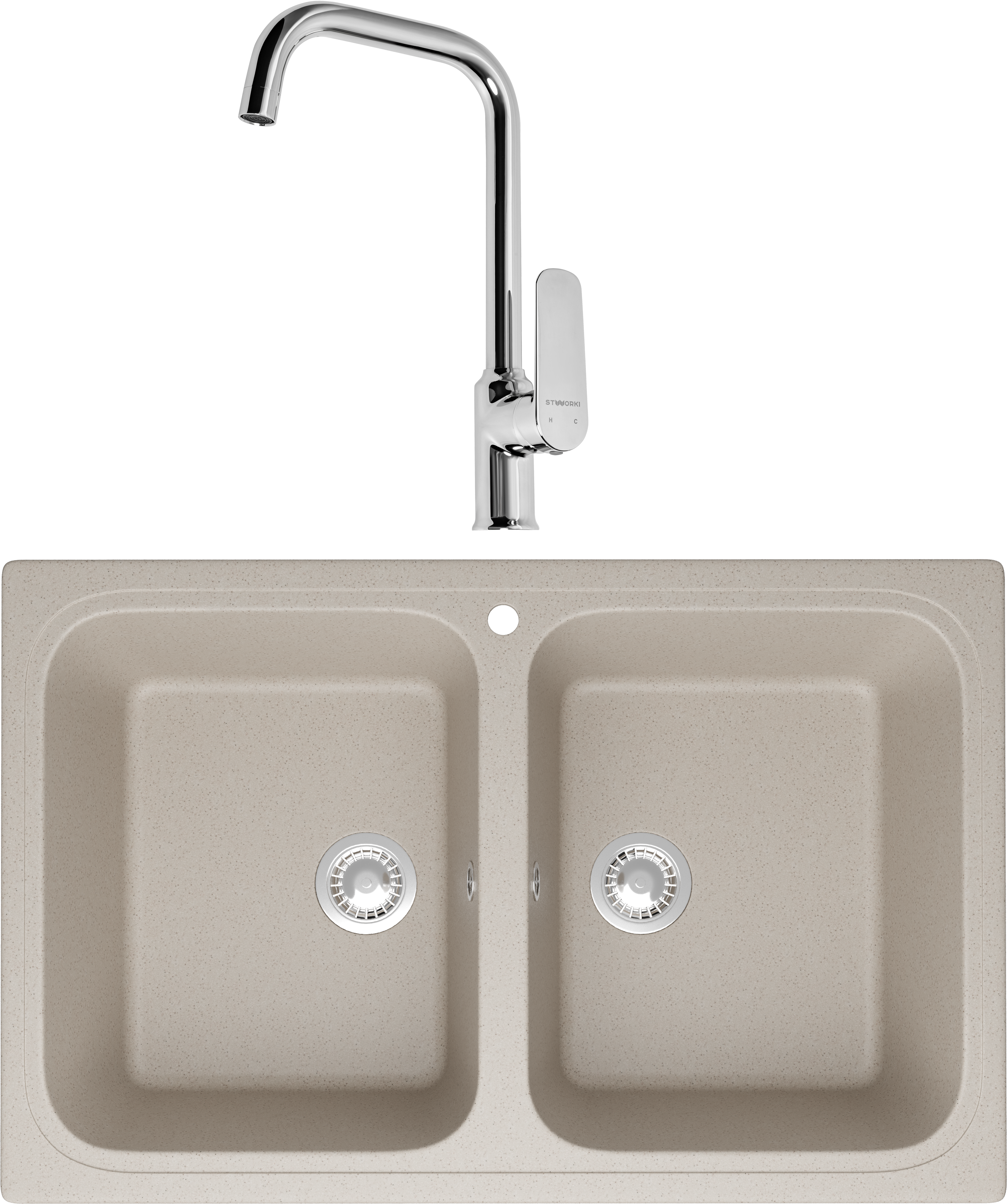 Комплект Мойка Domaci Болонья М-20-003 бежевая + Смеситель STWORKI WFD04005GA